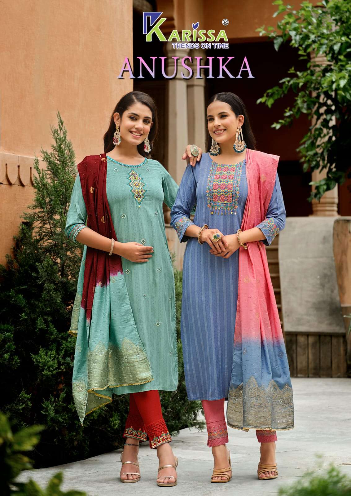 karissa trends anushka 1001-1006 series latest designer kurti set wholesaler surat gujarat
