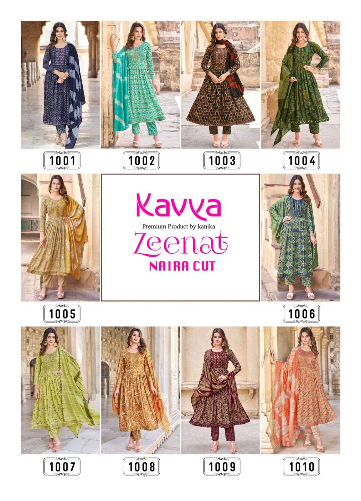 kavya zeenat vol-1 1001-1010 series latest designer kurti set wholesaler surat gujarat