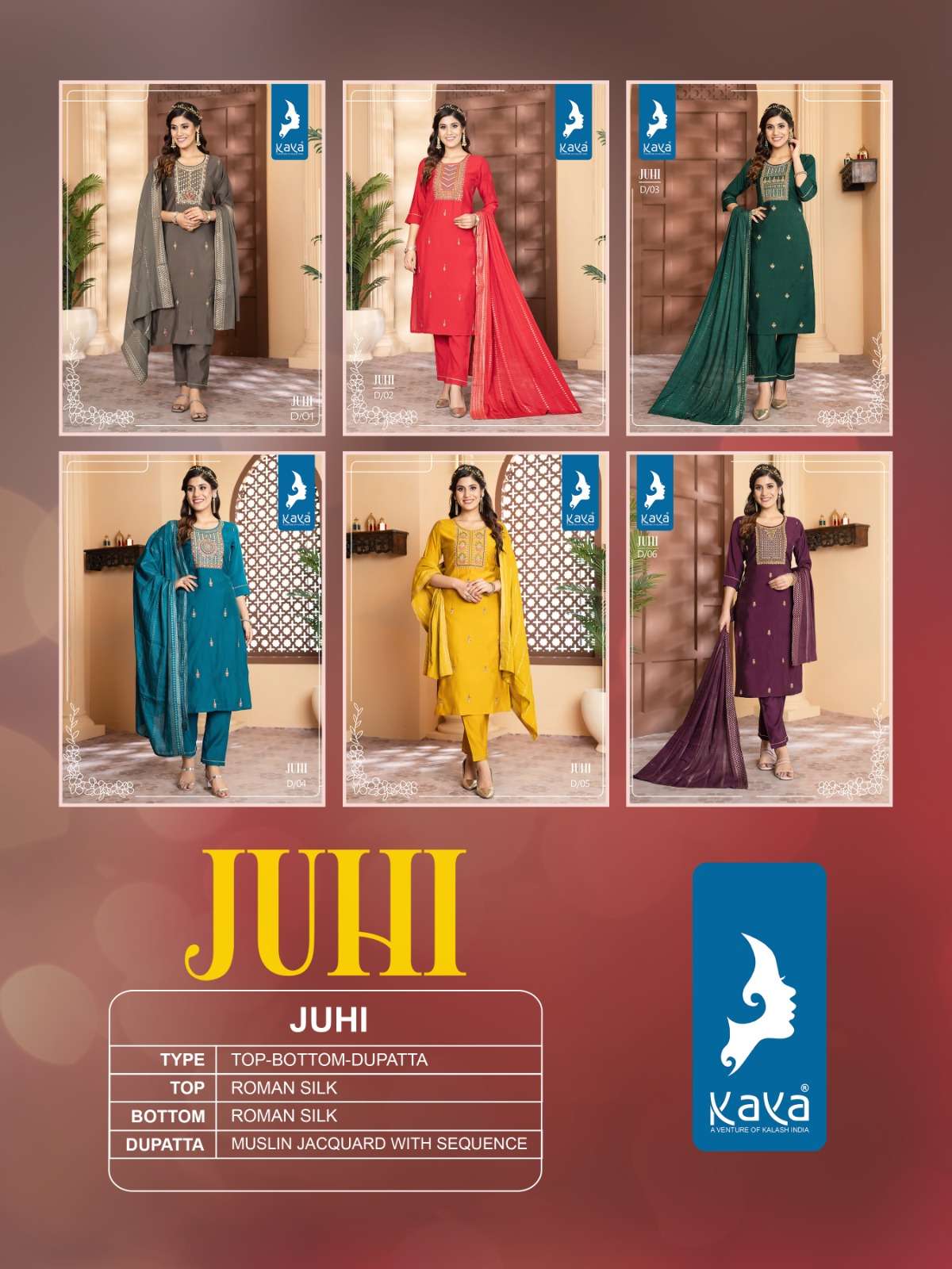 kaya juhi 01-06 series latest designer kurti set traditional wholesaler surat gujarat