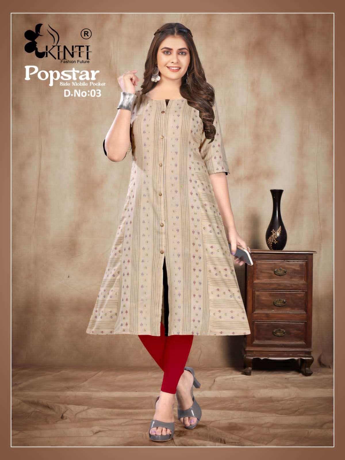 kinti fashion popstar 01-08 series latest designer kurti casual wear wholesaler surat gujarat