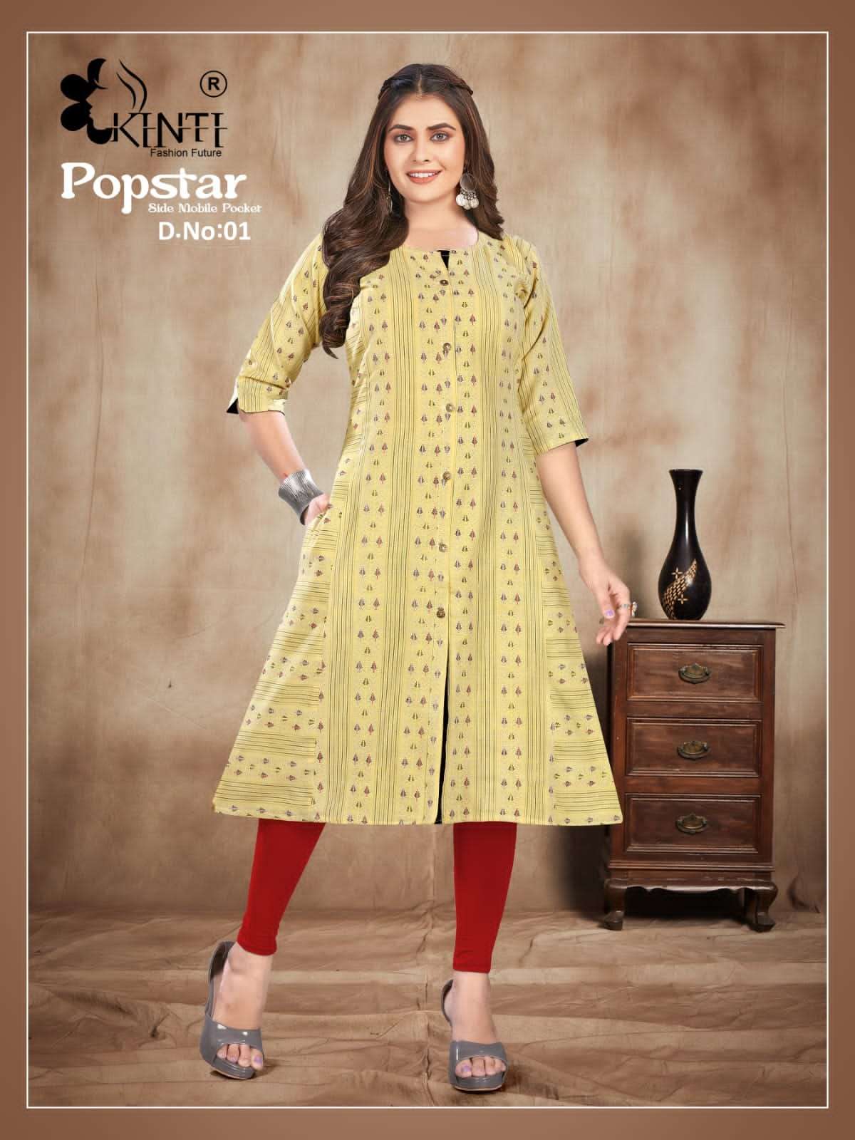 kinti fashion popstar 01-08 series latest designer kurti casual wear wholesaler surat gujarat