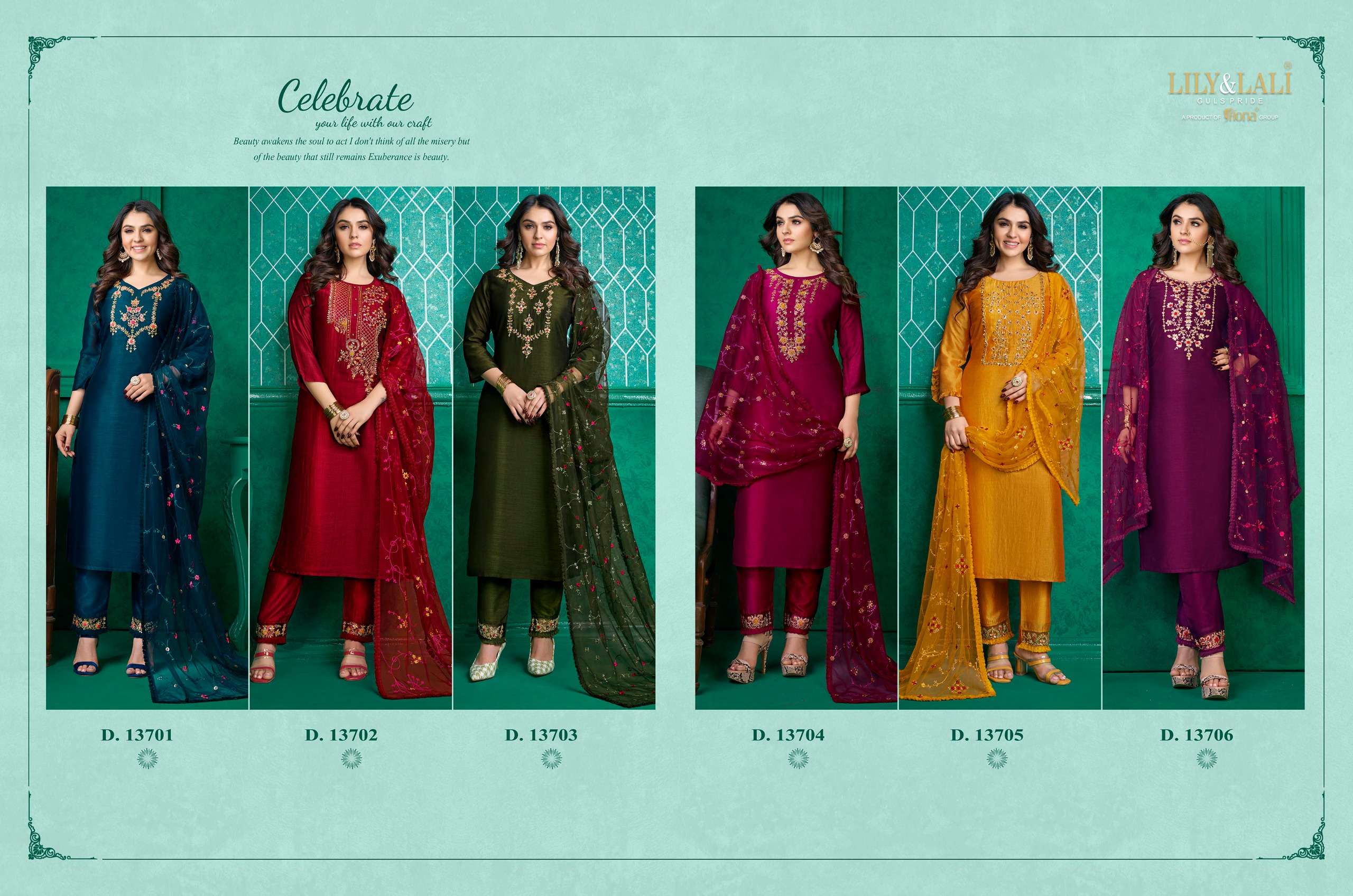 lily & lali maria-9 vol 3 13701-13706 series latest fancy designer kurti  set wholesaler
