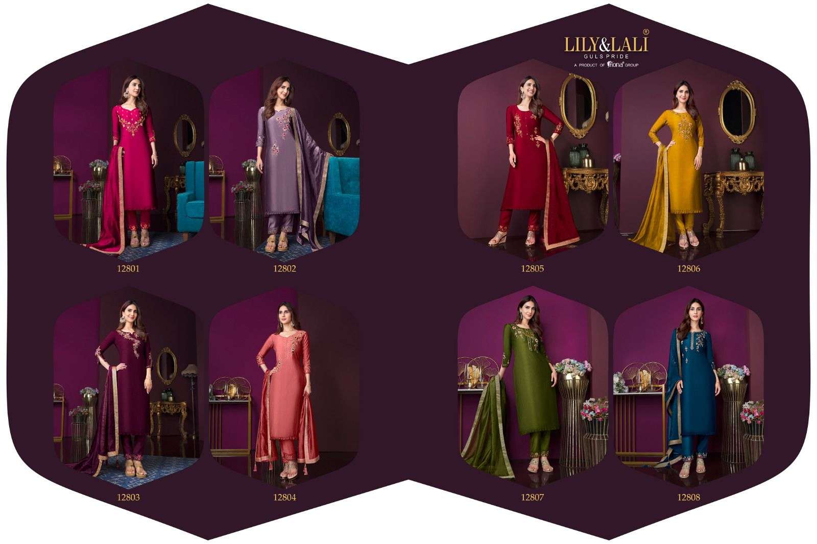 lily & lali modern ease 12801-12808 series latest designer kurti set wholesaler surat gujarat