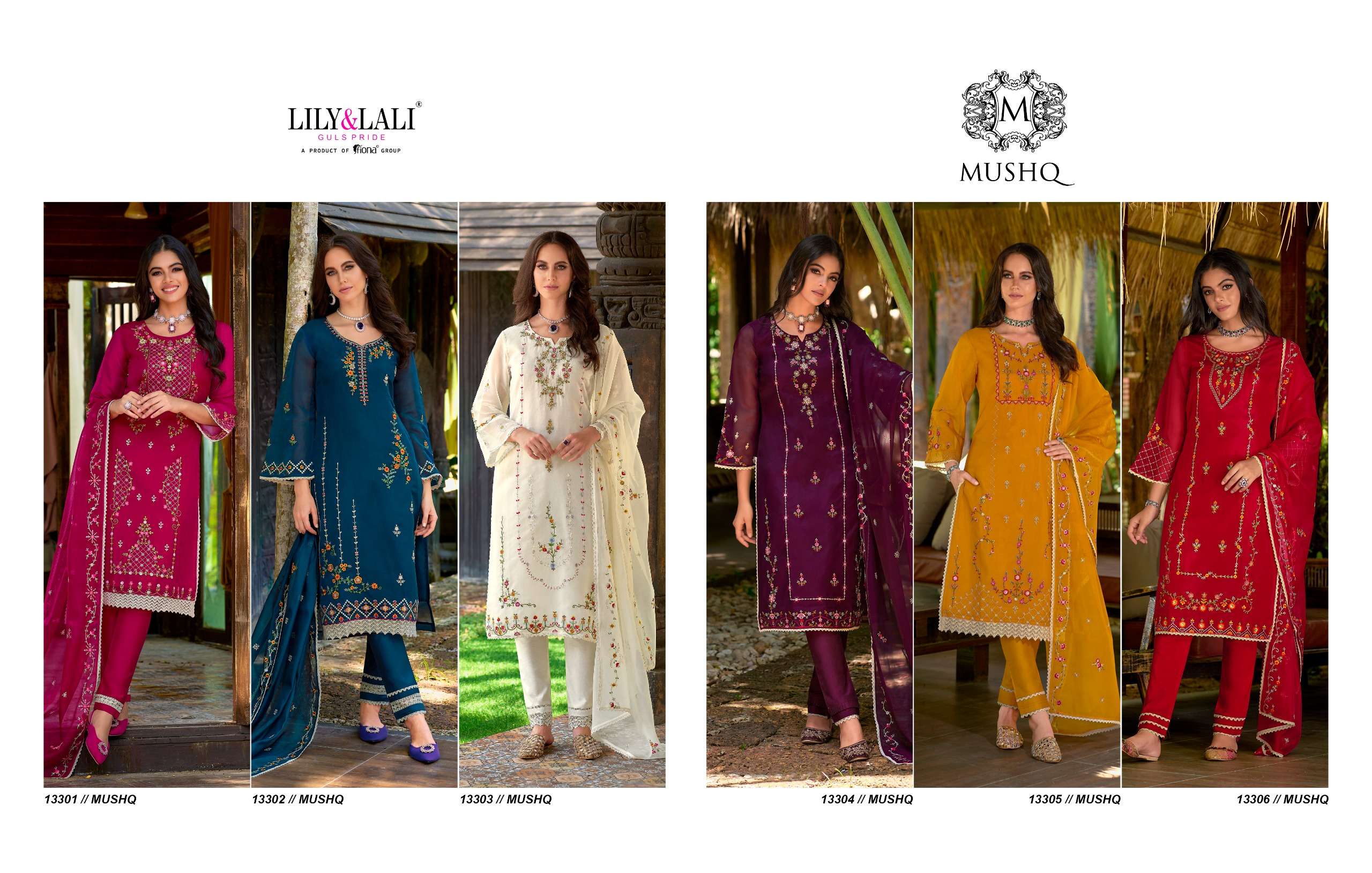 lily & lali mushq 13301-13306 series latest designer kurti set wholesaler surat gujarat