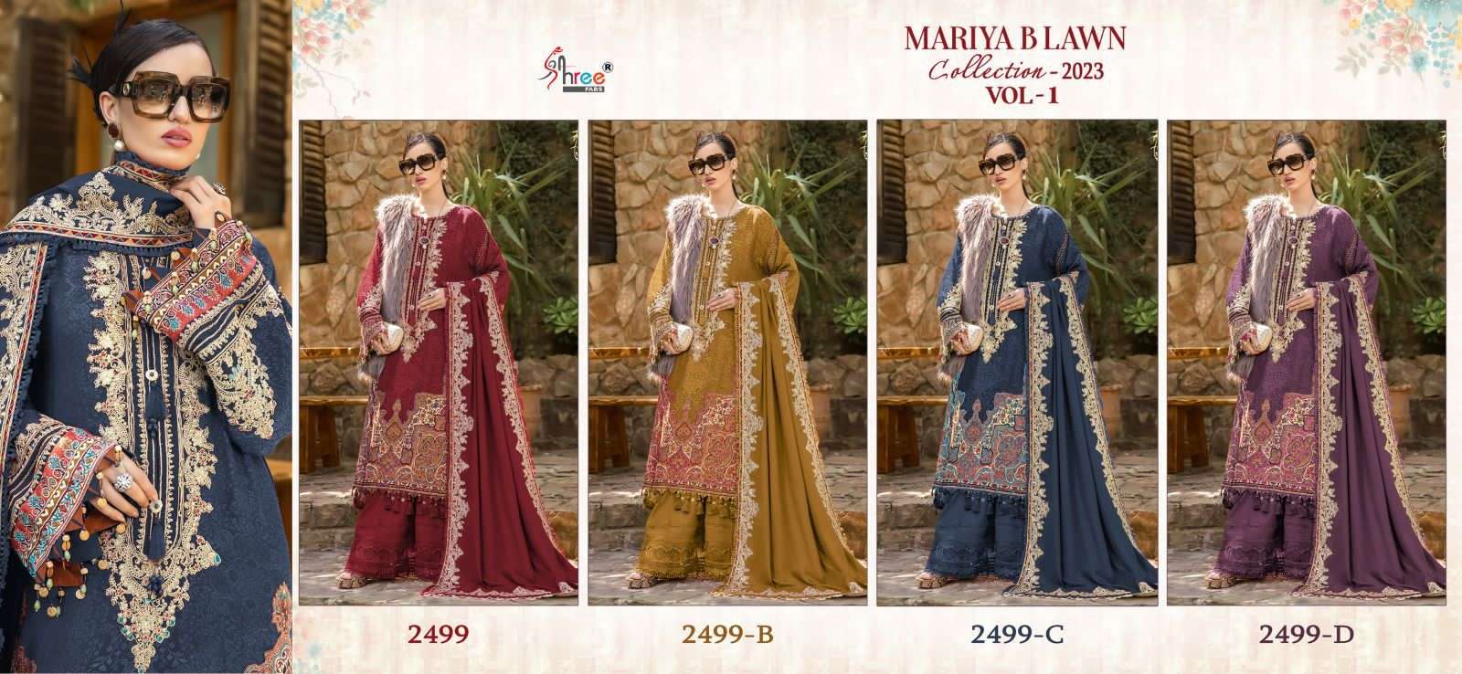 mariya b lawn collection-2023 vol-1 by shree fabs pure cotton fancy unstich dress material wholesale price 