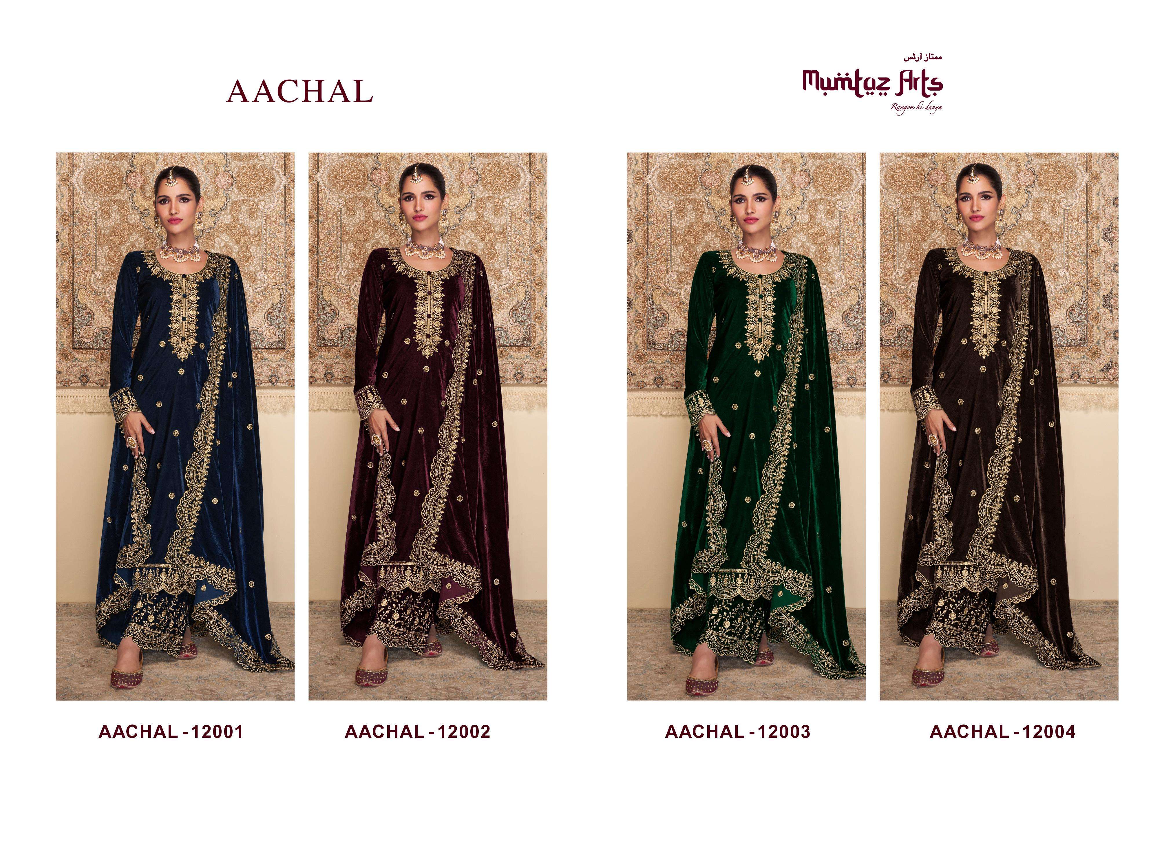 mumtaz arts aachal 12001-12004 series latest designer pakistani salwar kameez wholesaler surat gujarat
