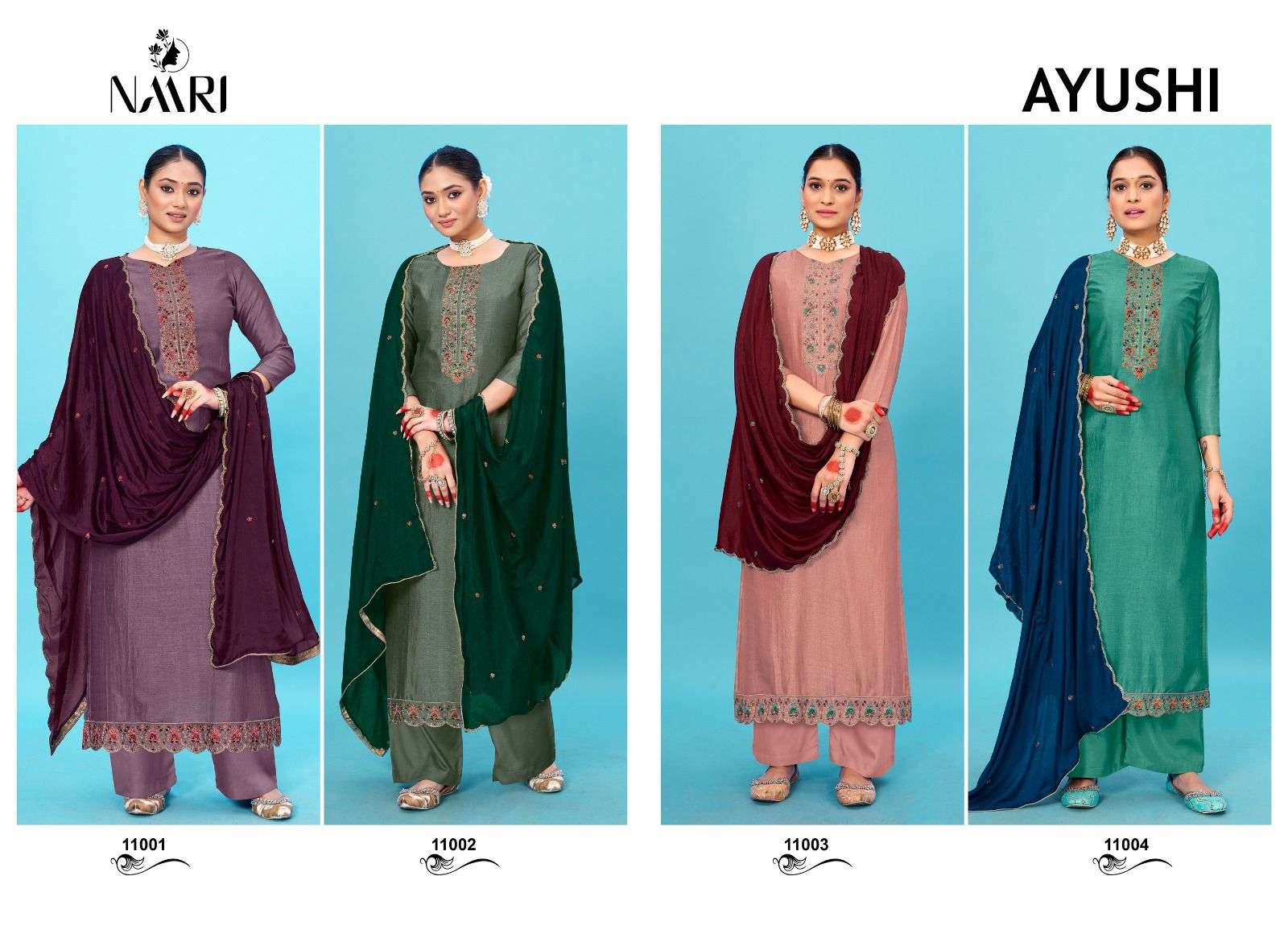 naari aayushi 11001-11004 series latest designer salwar kameez wholesaler surat gujarat