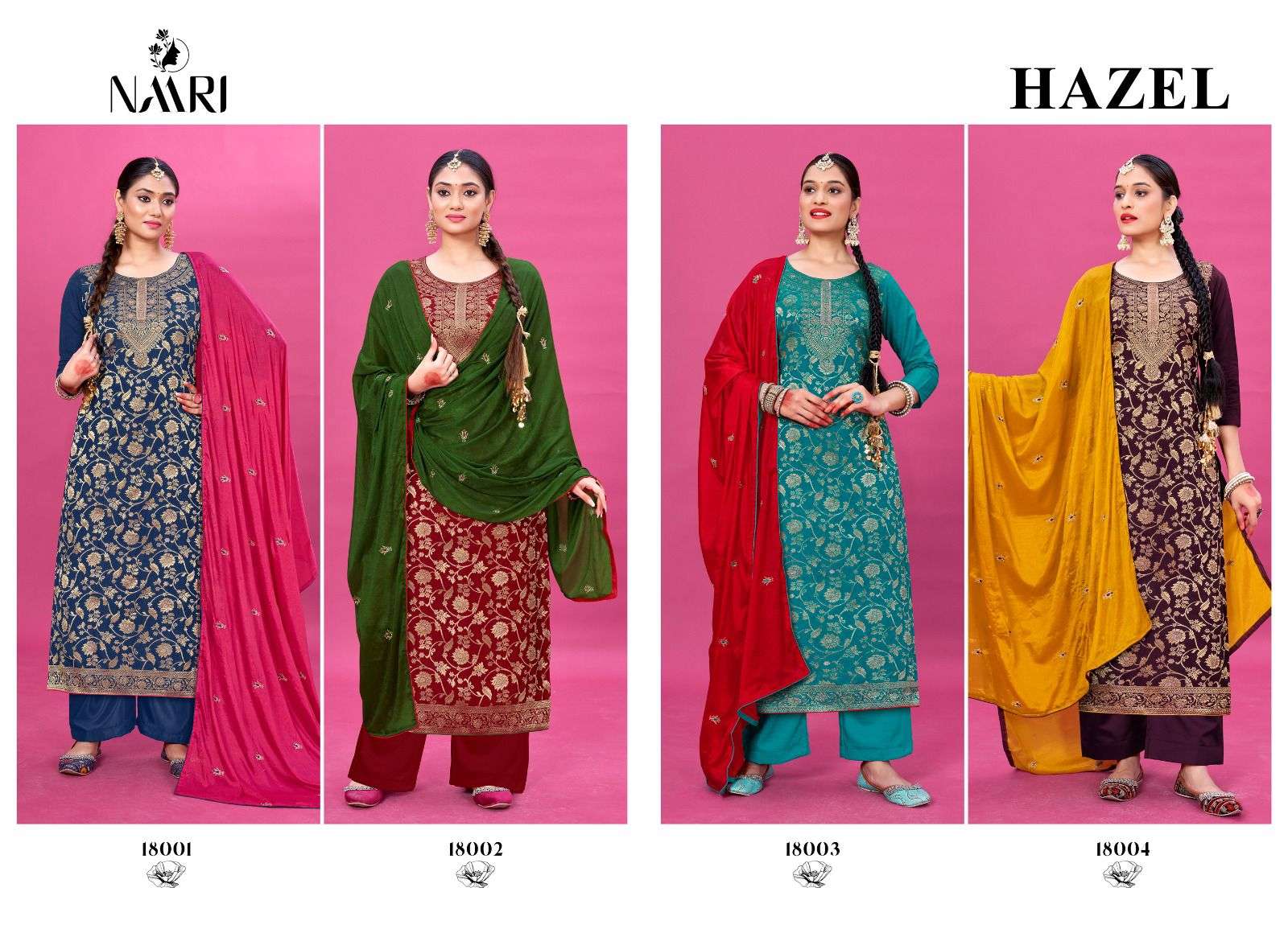 naari hazel 18001-18004 series latest pakistani salwar kameez wholesaler surat gujarat