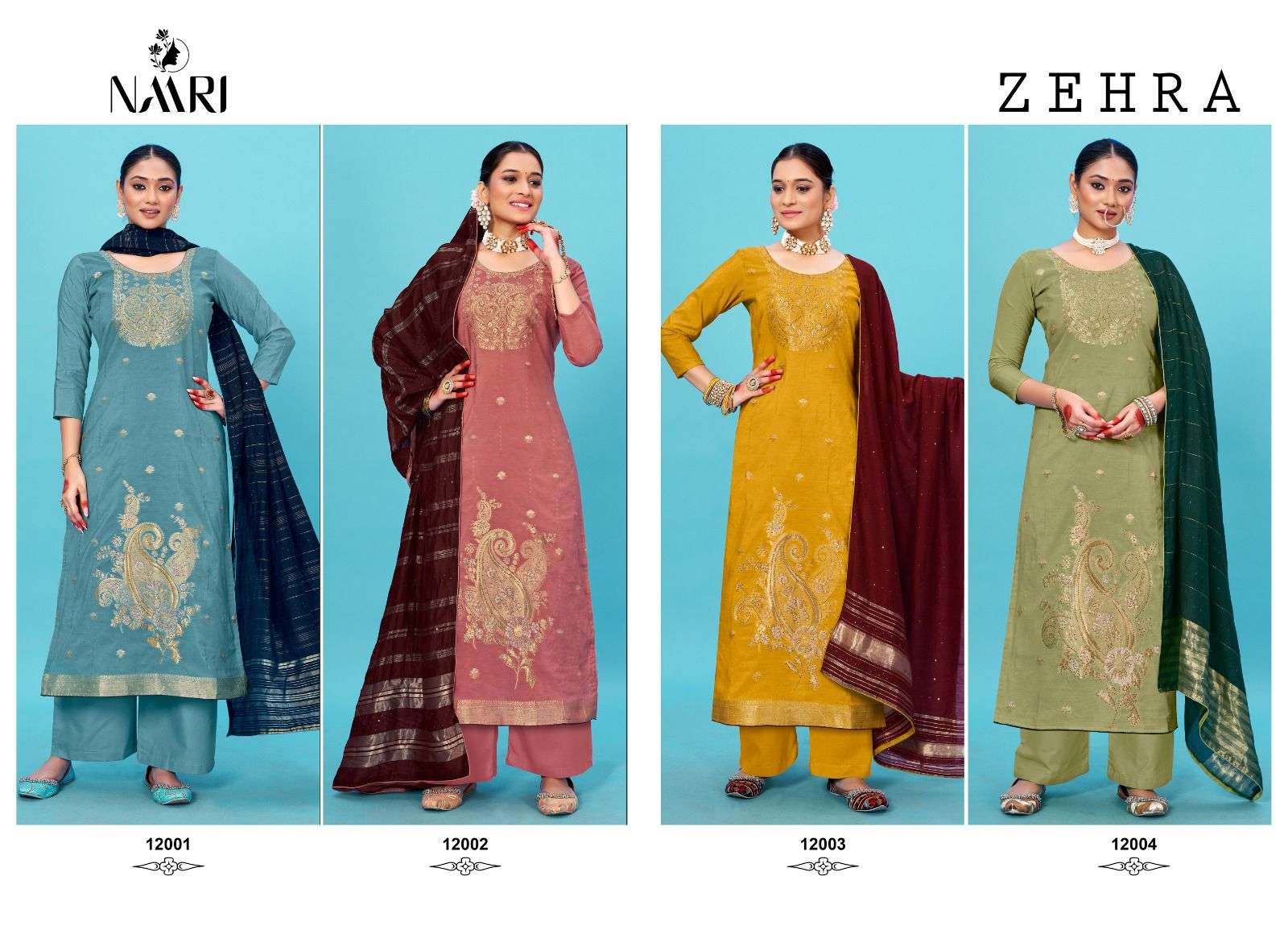 naari zehra-jacard 12001-12004 series latest designer salwar kameez wholesaler surat gujarat