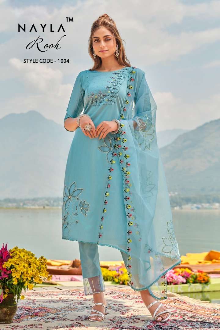 nayla rooh 1001-1006 series latest designer fancy kurti set wholesaler surat gujarat
