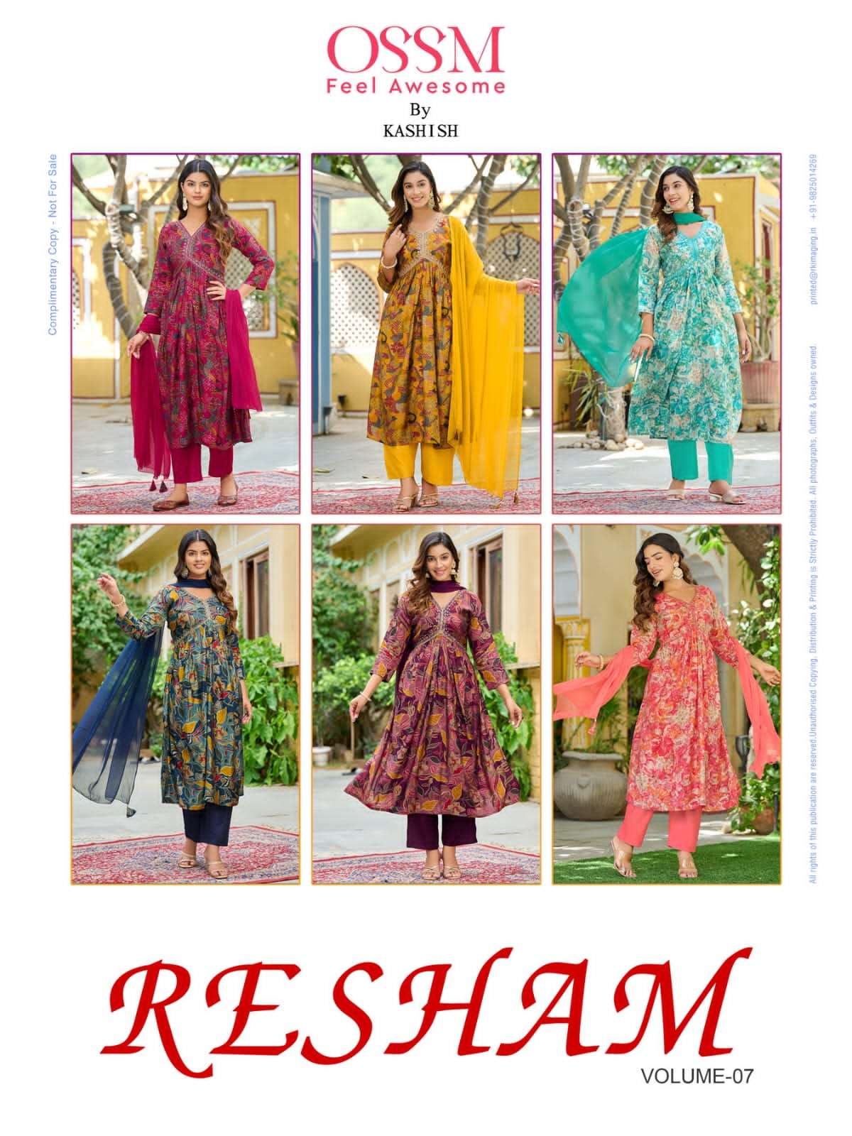 ossm resham vol-7 701-706 series latest designer fancy kurti set wholesaler surat gujarat