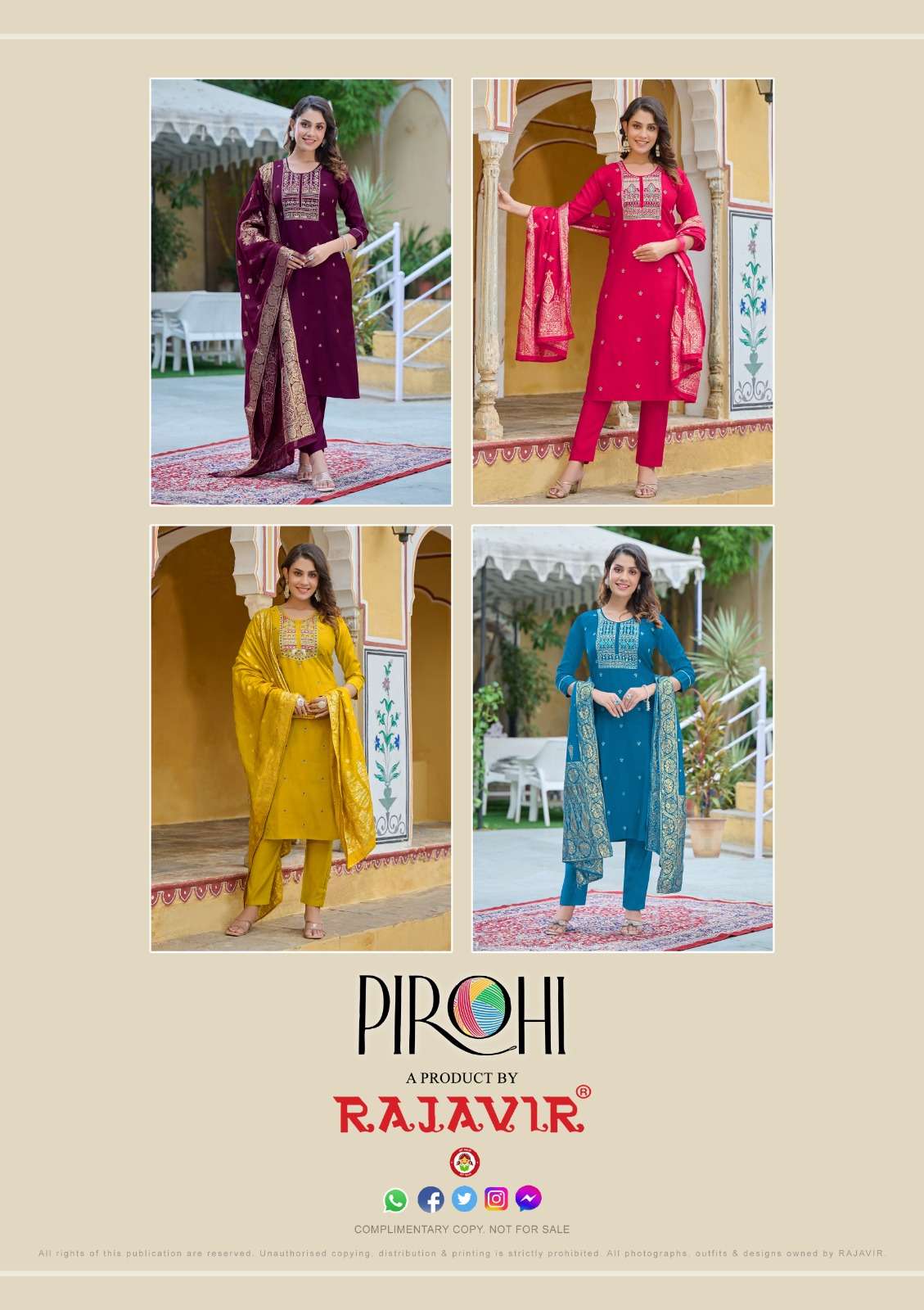 pirohi mahiye 1001-1004 series latest designer kurti set wholesaler surat gujarat