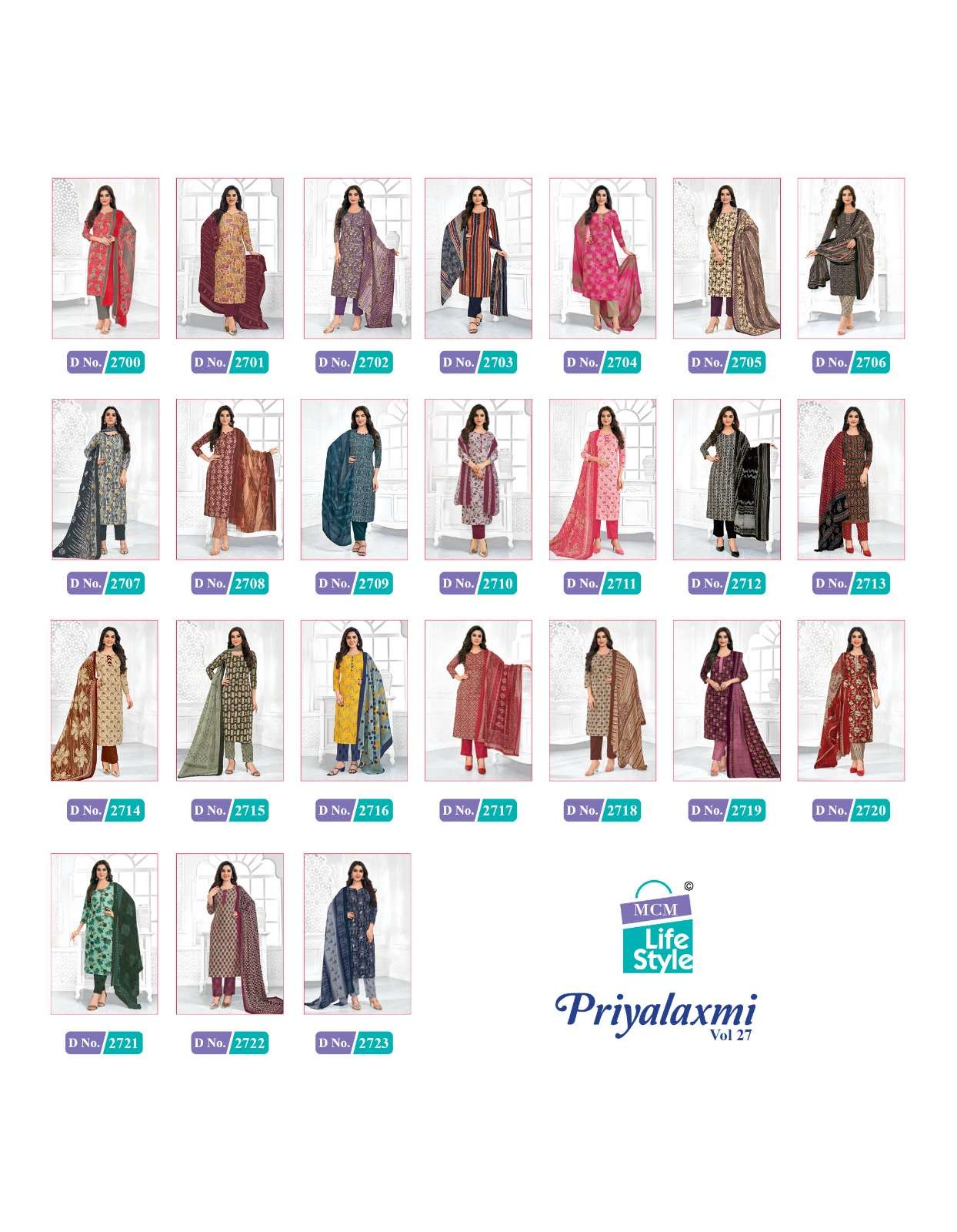 priyalaxmi vol-27 2700-2723 series latest designer unstitched suit wholesaler surat gujarat