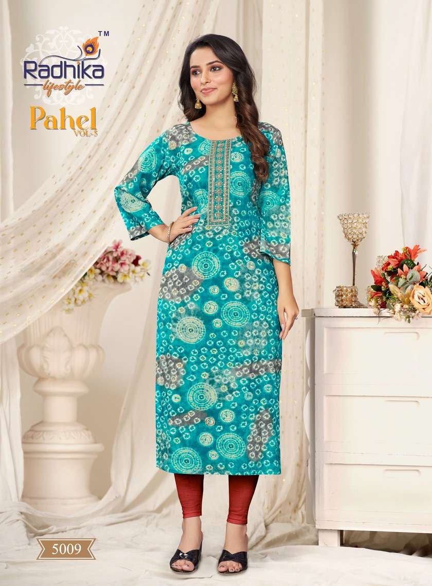 radhika lifestyle pahel vol-5 5001-5009 series latest designer fancy kurti set wholesaler surat gujarat