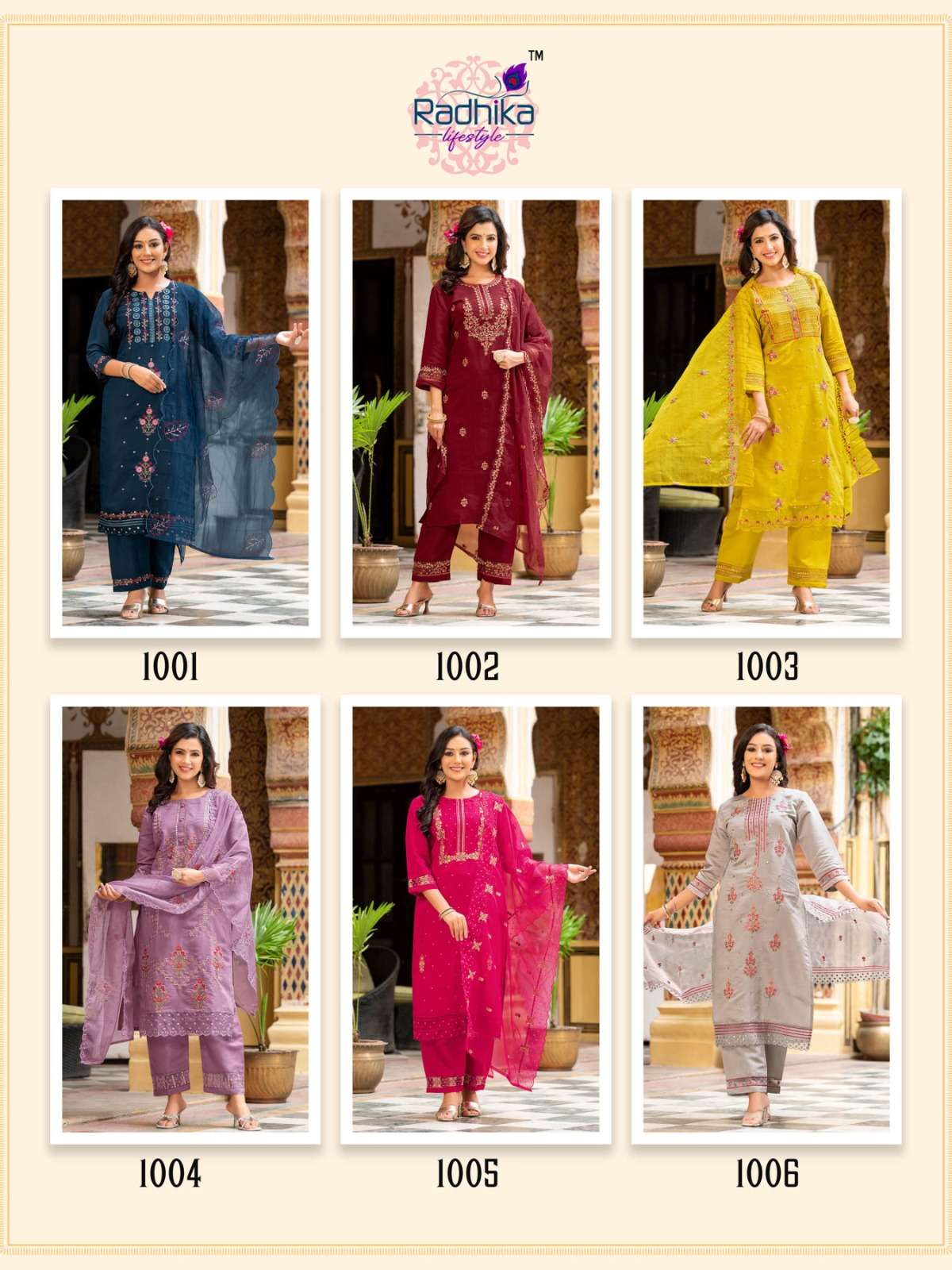 radhika sehnaz vol-1 1001-1006 series designer latest kurti set wholesaler surat gujarat