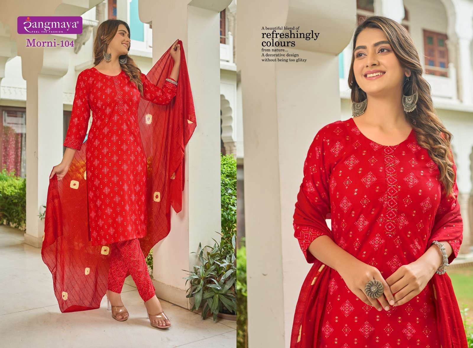 rangmaya morni 101-108 series latest designer kurti set wholesaler surat gujarat