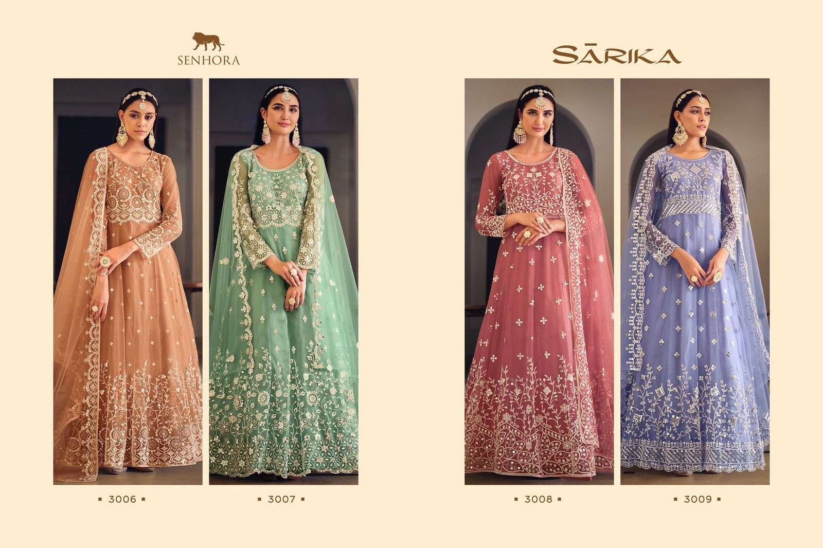 senhora sarika 3006-3009 series latest designer anarkali salwar kameez wholesaler surat gujarat