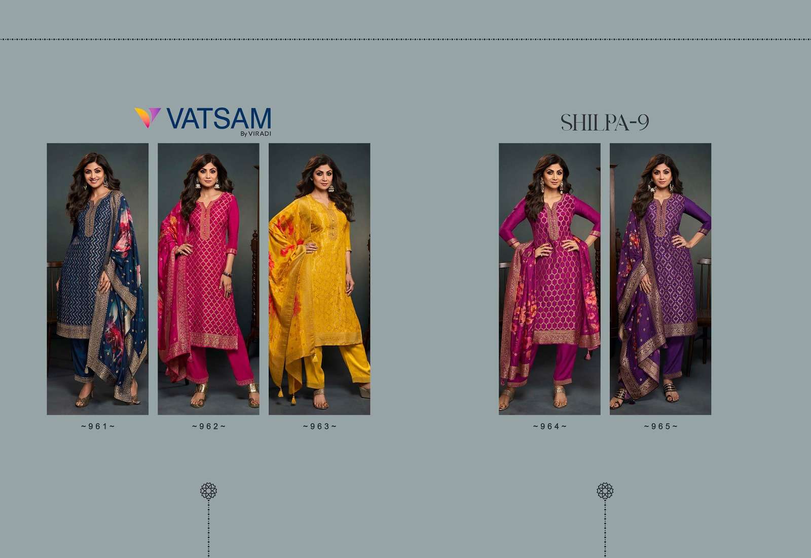 shilpa vol-9 vatsam 961-965 series latest fancy designer kurti set wholesaler surat gujarat 