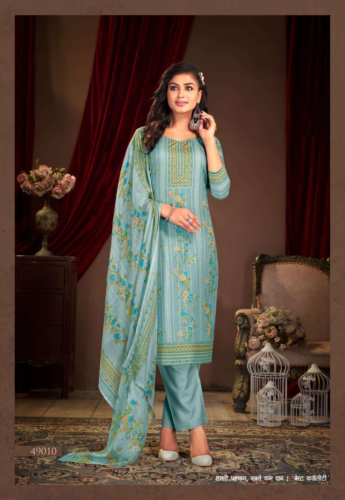 shiv gori silk mills panjabi kudi vol-49 49001-49012 series fancy salwar kameez wholesaler surat gujarat