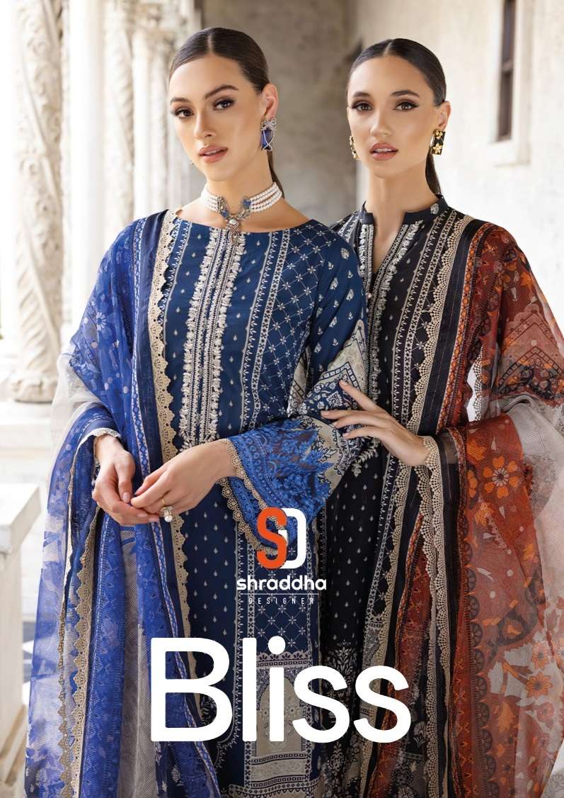 shraddha designer bliss vol-1 1001-1004 series latest designer pakistani suit wholesaler surat gujarat