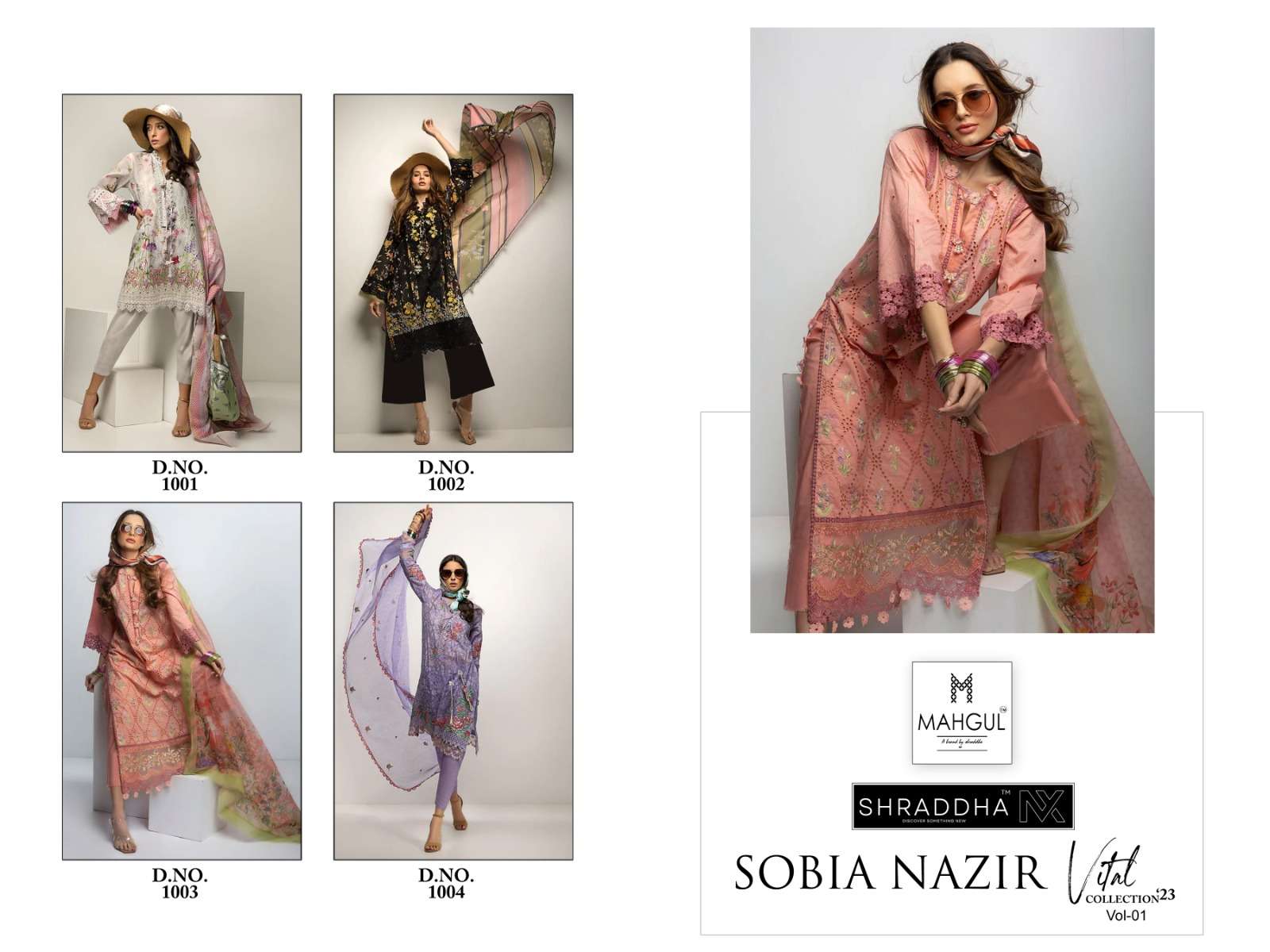 shraddha designer sobia nazir vithal vol-1 1001-1004 series latest pakistani salwar kameez wholesaler surat gujarat