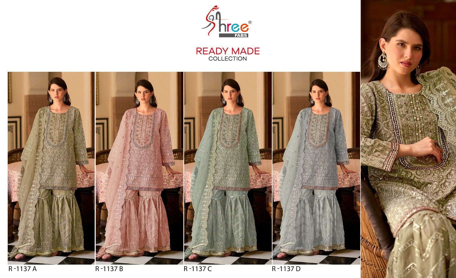 shree fabs 1137 colour series ready made organza designer sharara pakistani suits wholesale dealer surat 
