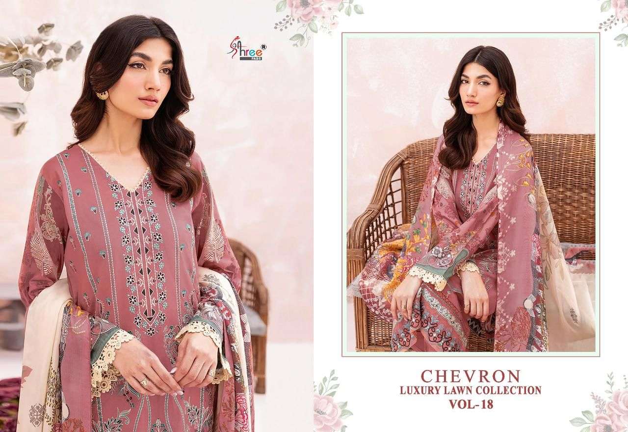 shree fabs chevron luxury lawn collection vol-18 3264-3270 series pakistani salwar kameez wholesaler surat gujarat