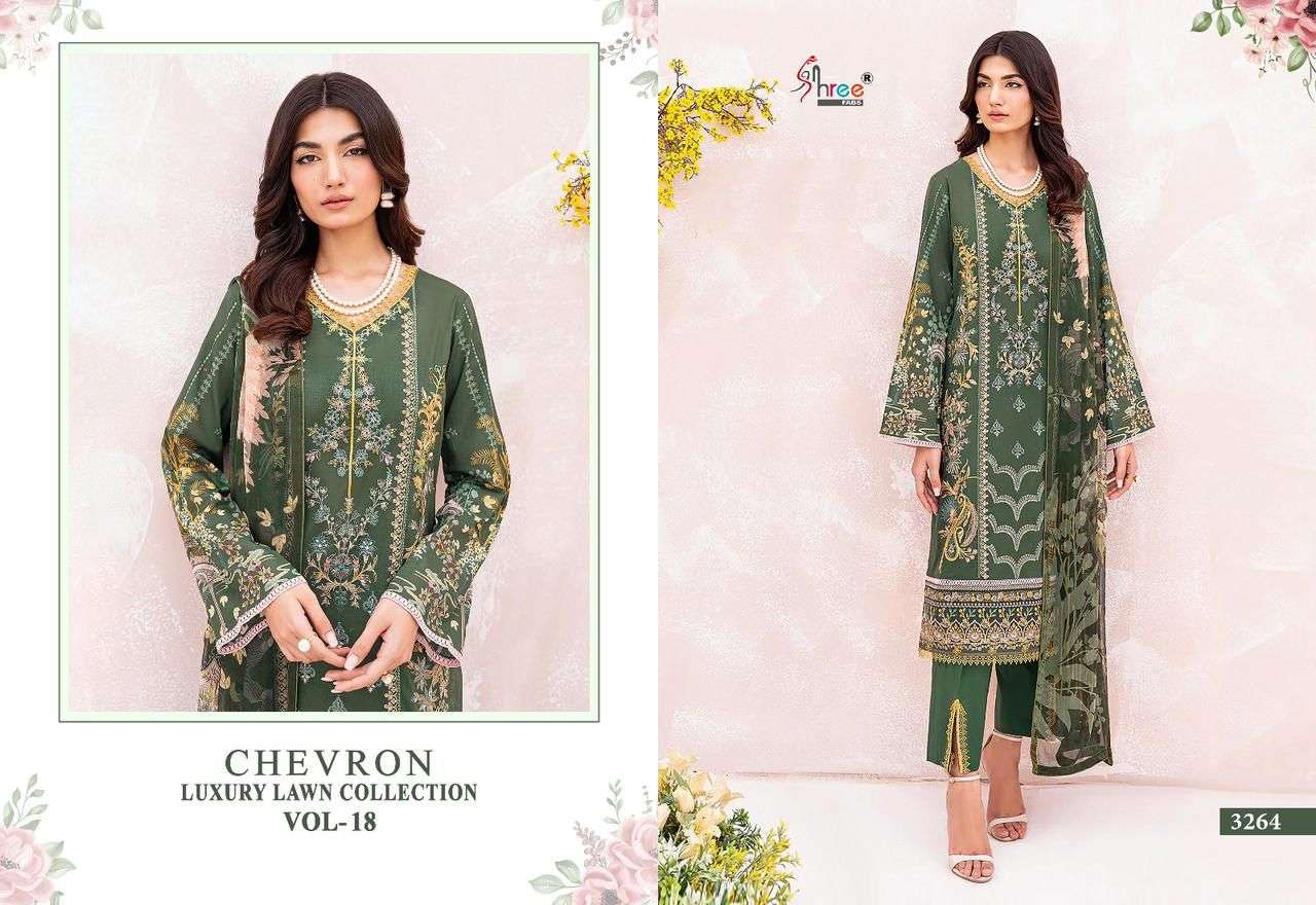 shree fabs chevron luxury lawn collection vol-18 3264-3270 series pakistani suits wholesale price supplier surat