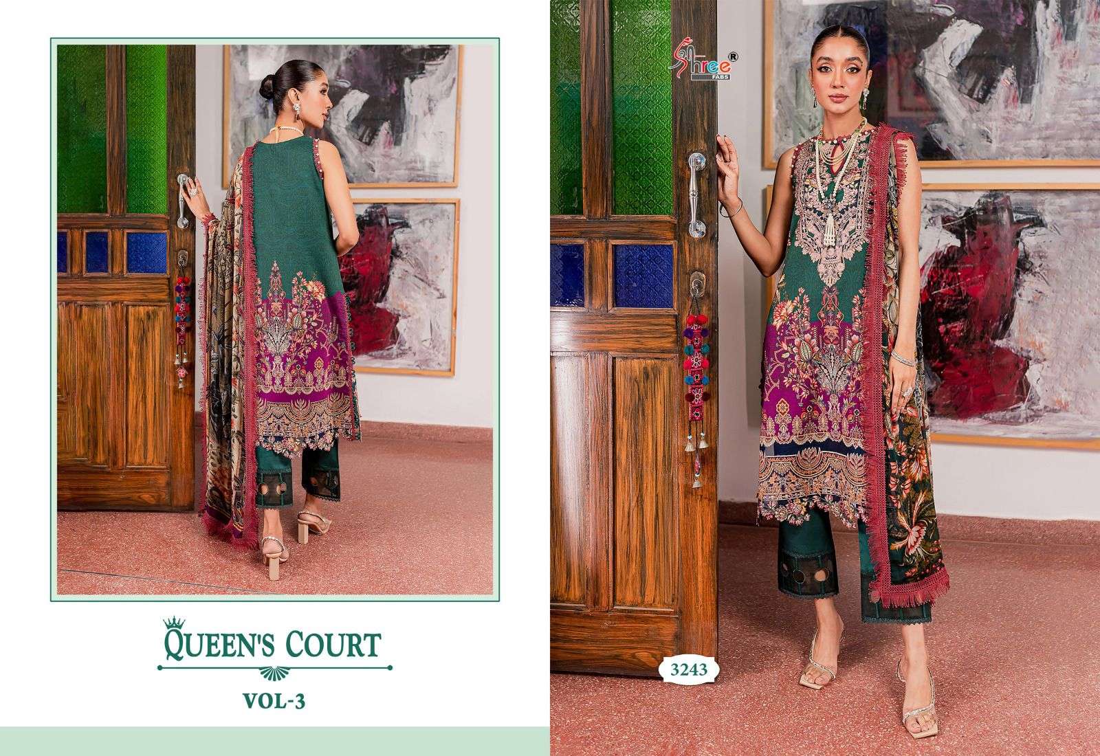 shree fabs queens court vol-3 3243-3248 series latest pakistani salwar kameez wholesaler surat gujarat