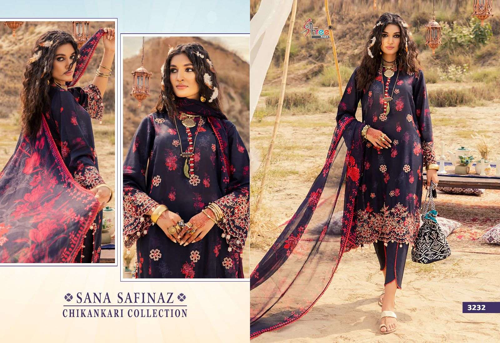 Shree Fabs Sana Safinaz Chikankri Collection 3227-3232 Series Latest cotton Pakistani Salwar Kameez Wholesaler Surat Gujarat