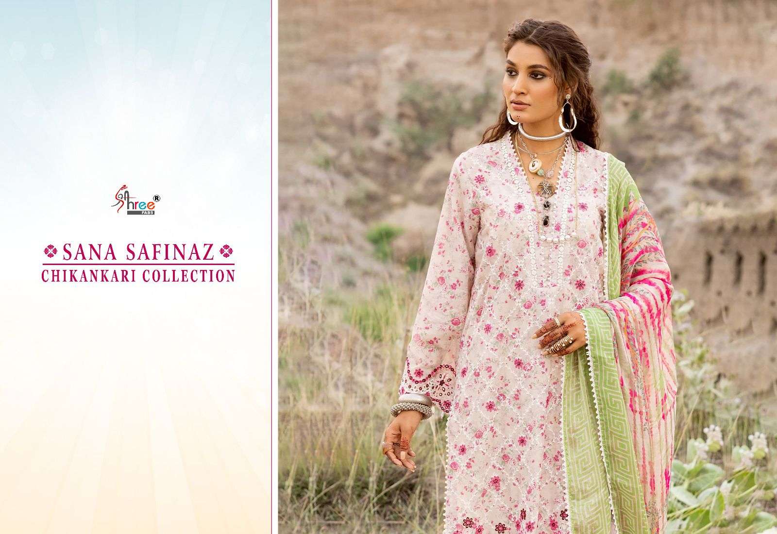 Shree Fabs Sana Safinaz Chikankri Collection 3227-3232 Series Latest cotton Pakistani Salwar Kameez Wholesaler Surat Gujarat