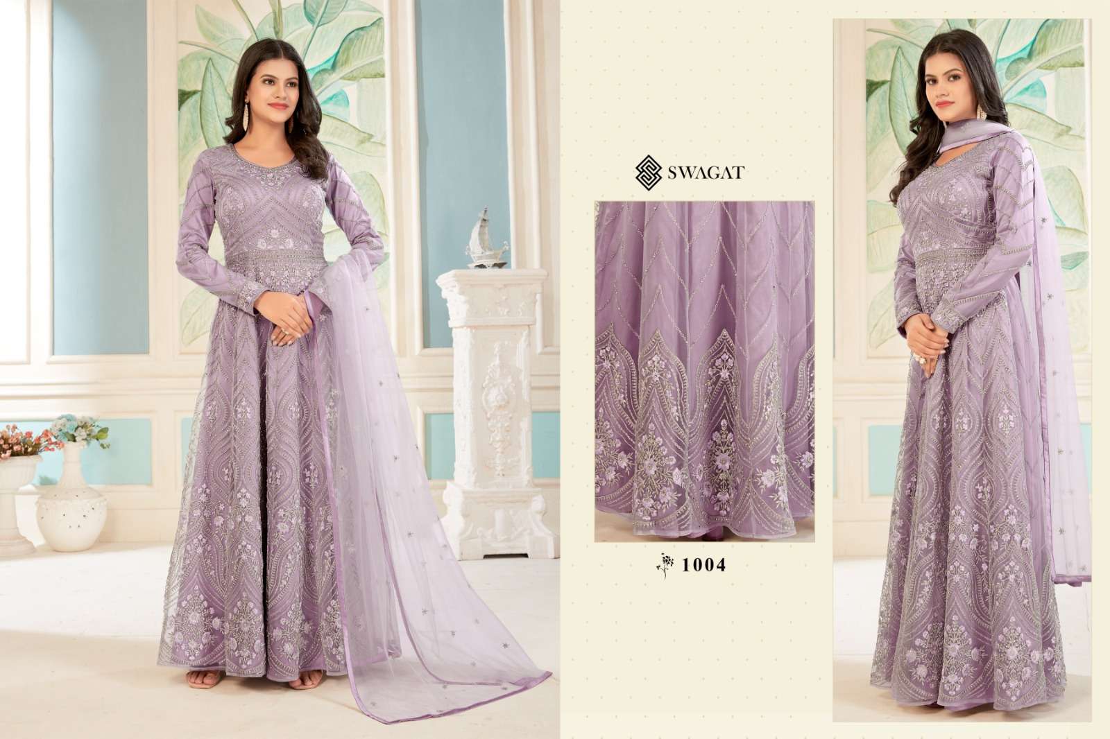swagat 1001-1004 series latest designer partywear gown salwar kameez wholesaler surat gujarat