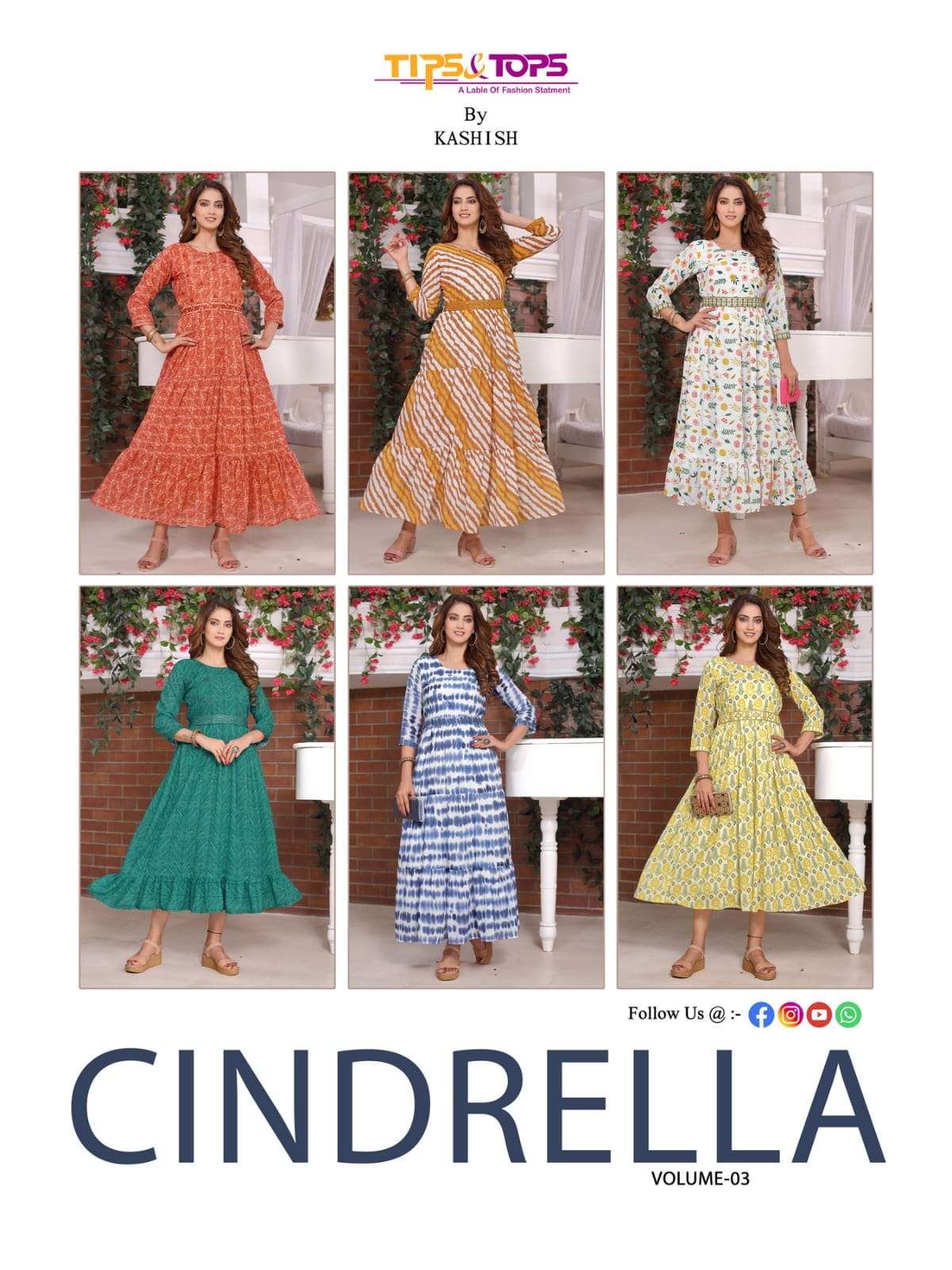 tips & tops cindrella vol-3 301-306 series latest fancy designer kurti wholesaler surat gujarat