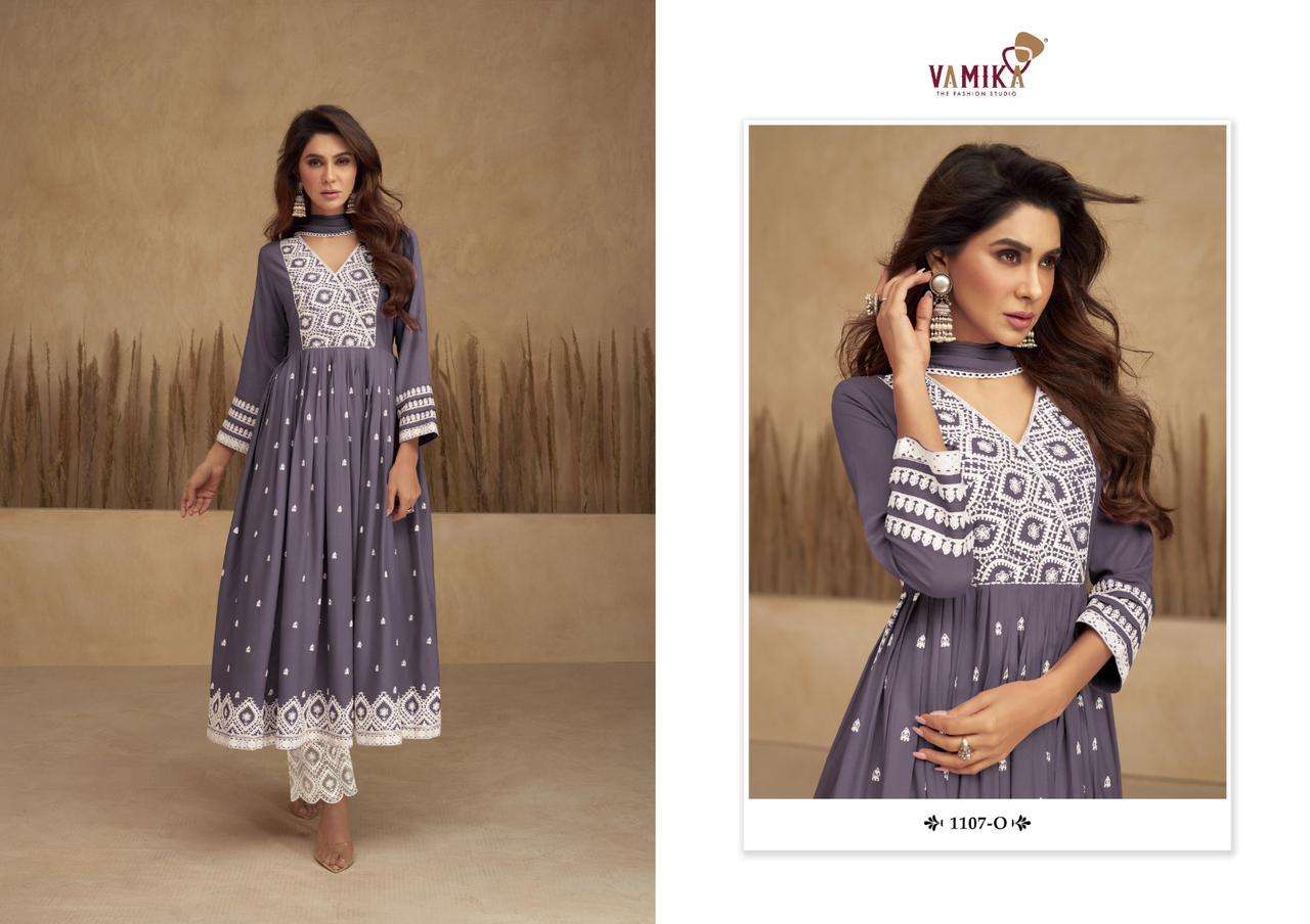 vamika aadhira vol-5 light colour 1107 colour series latest designer kurti set wholesaler surat gujarat