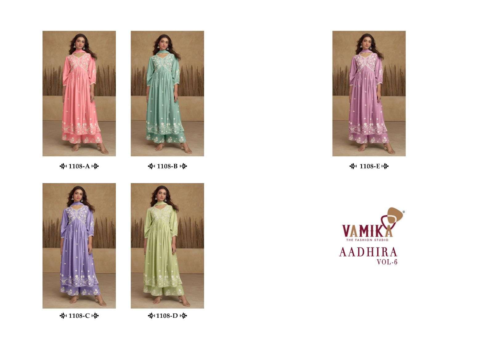 vamika aadhira vol-6 1108 colour designer nayra cut kurti set wholesaler surat gujarat