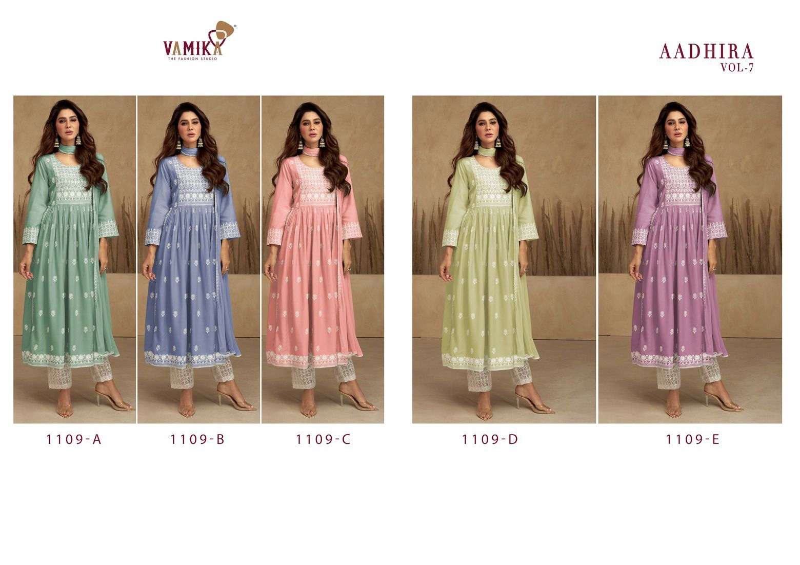 vamika aadhira vol-7 1109 colour series latest designer anarkali salwar kameez wholesaler surat gujarat