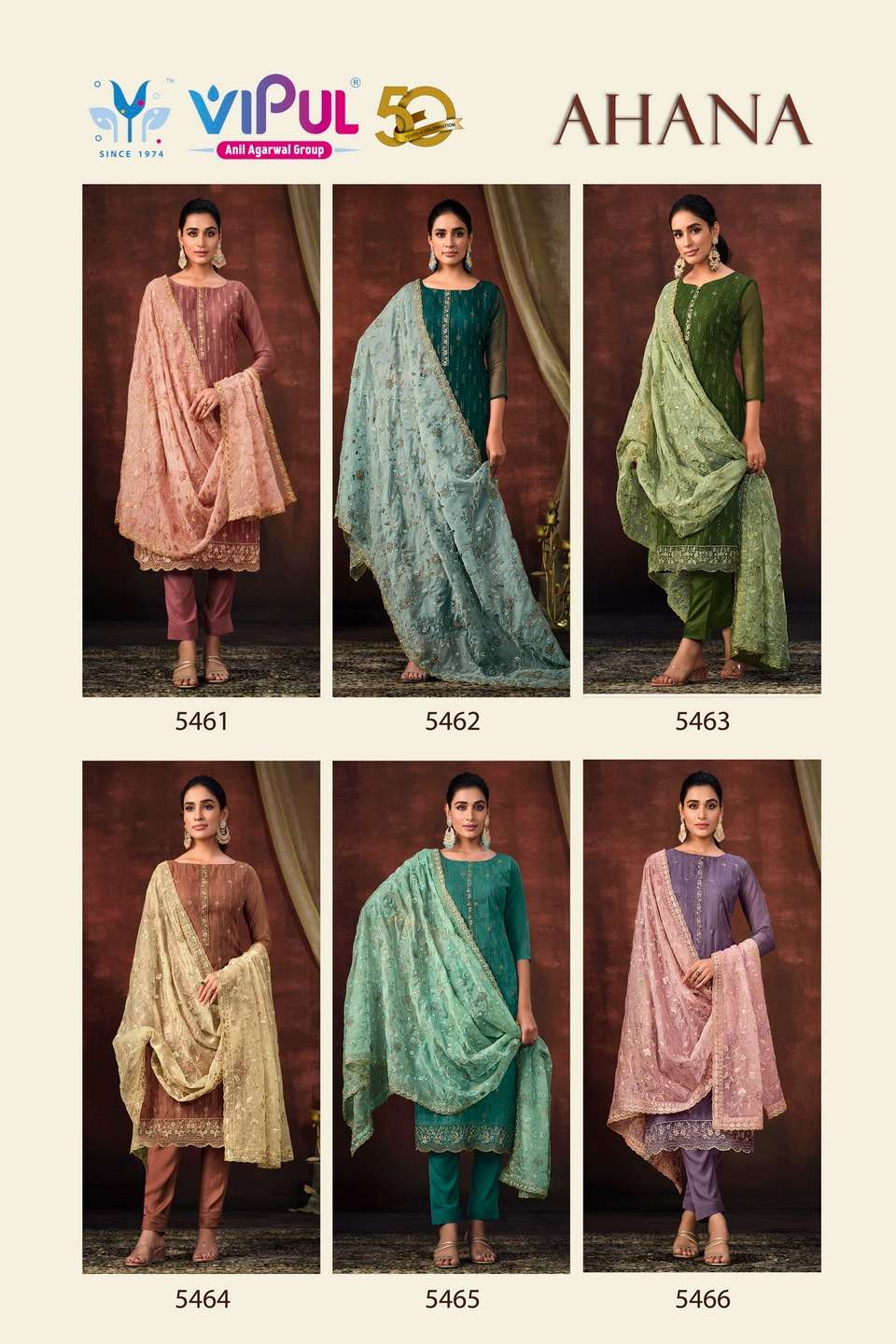 vipul fashion ahana 5461-5466 series designer fancy salwar kameez wholesaler surat gujarat