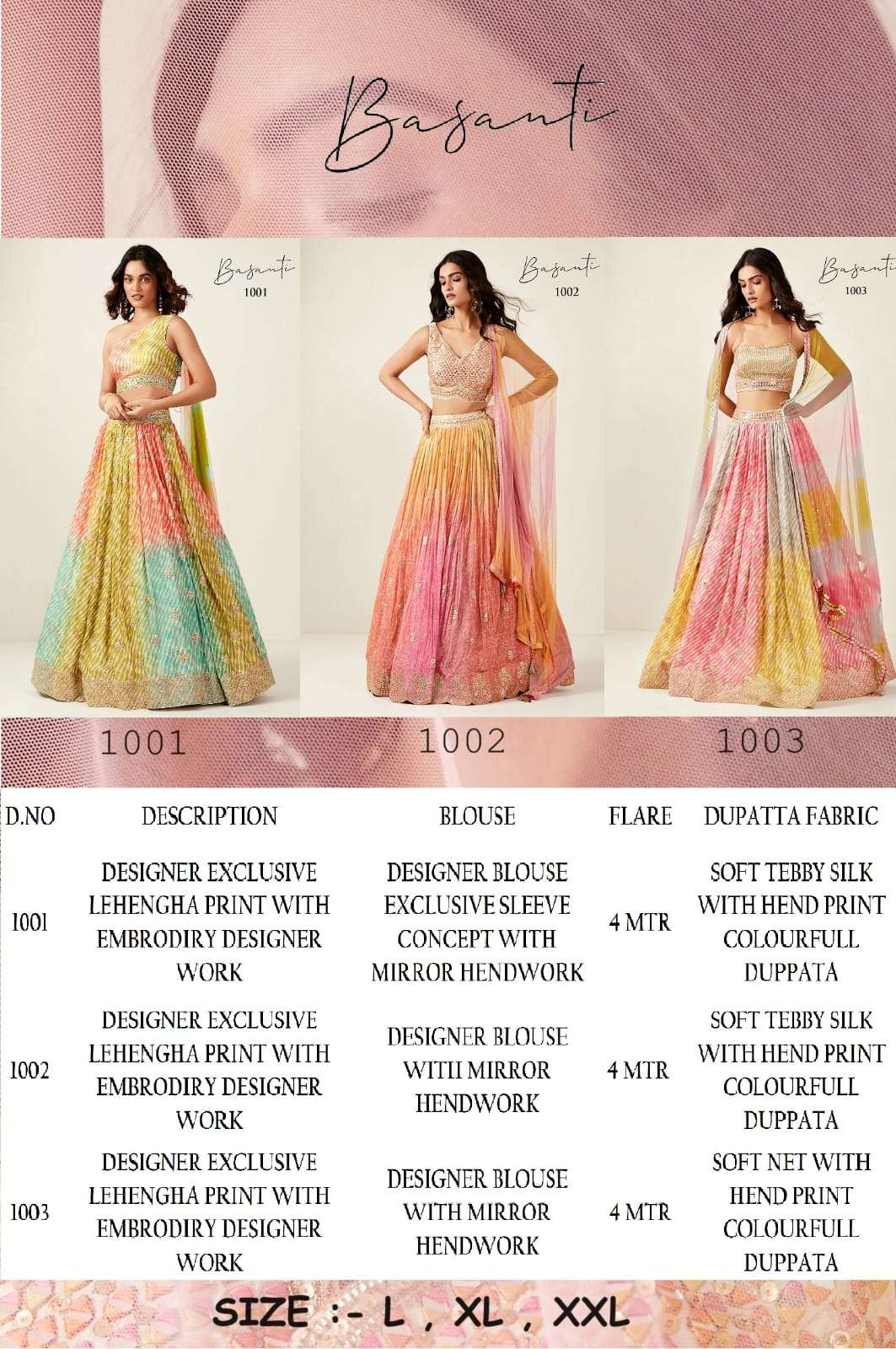 virasat basanti 1001-1003 series latest designer wedding wear lehenga choli wholesaler surat gujarat
