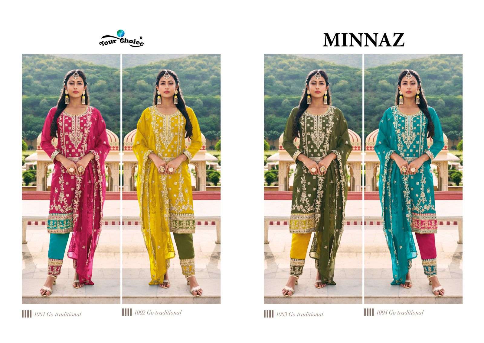 your choice minnaz 1001-1004 series latest readymade salwar kameez wholesaler surat gujarat