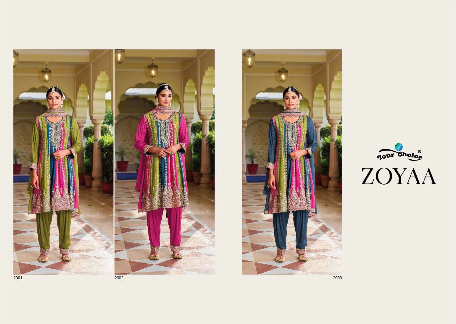 your choice zoyaa 2001-2003 series latest designer readymade salwar kameez wholesaler surat gujarat