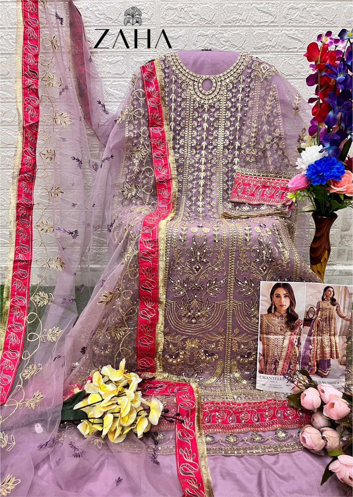 zaha chantelle vol-3 10202 colour series designer pakistani salwar kameez wholesaler surat gujarat