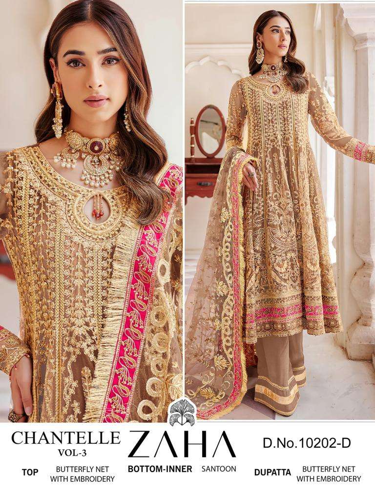 zaha chantelle vol-3 designer pakistani salwar kameez wholesaler surat gujarat
