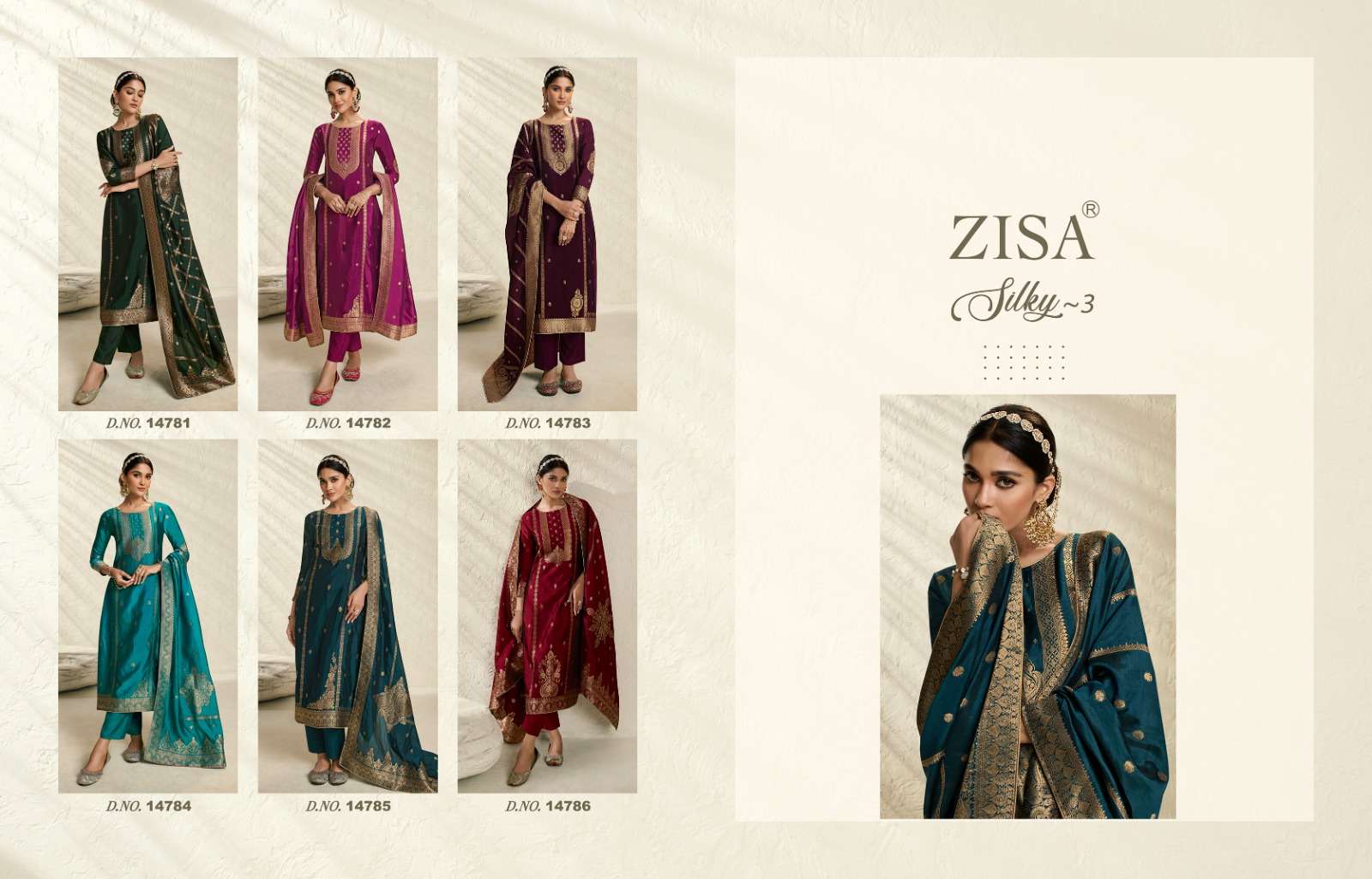 zisa charmy silky vol-3 14781-14786 series designer fancy salwar kameez wholesaler surat gujarat