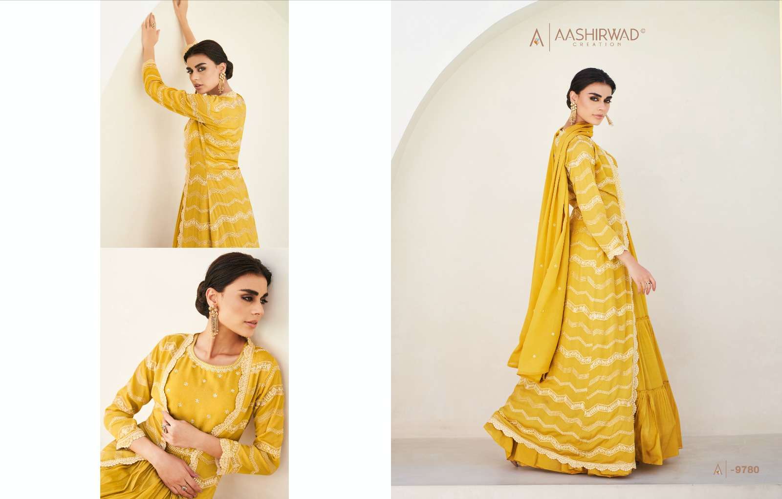 aashirwad naaz 9778-9780 series latest designer readymade salwar kameez wholesaler surat gujarat