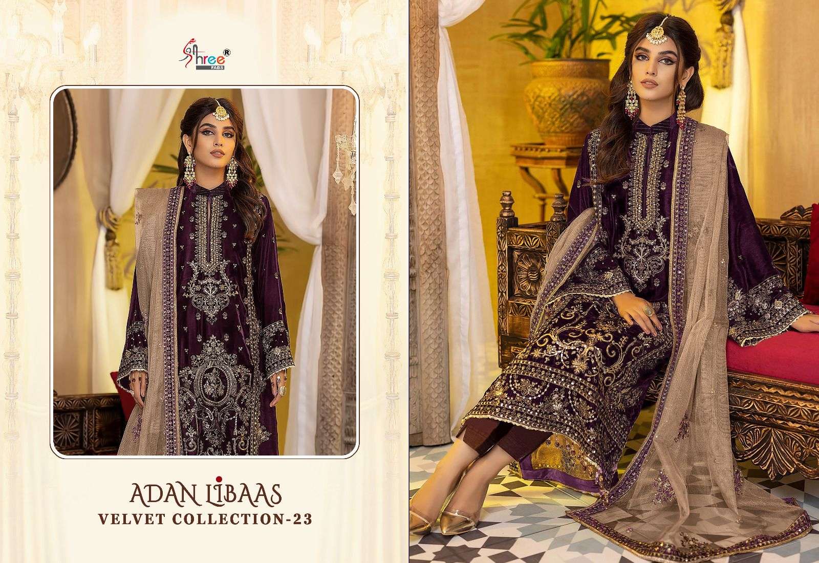 adan libas velvet collection vol-23 by shree fabs 3280-3285 series winter wear salwar kameez catalog wholesale price 
