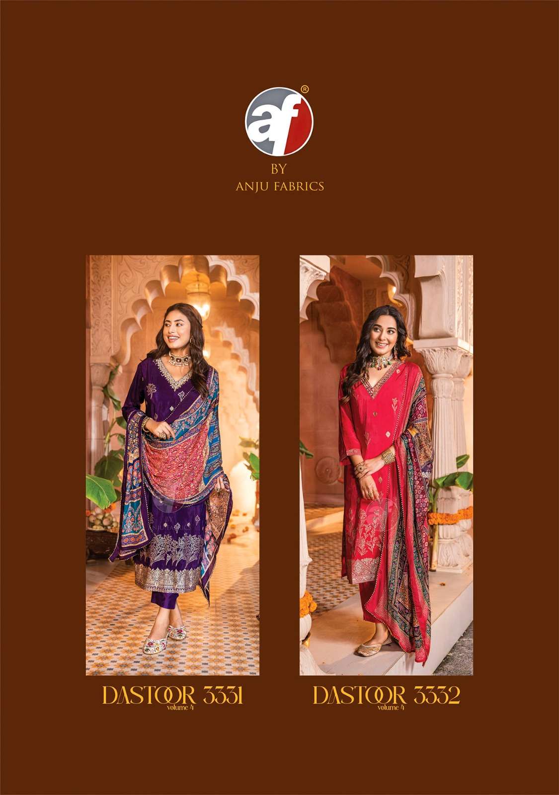 Anju Fabrics dastoor-4 3331-3334 Series Designer party wear Wedding Wear Kurti Wholesaler