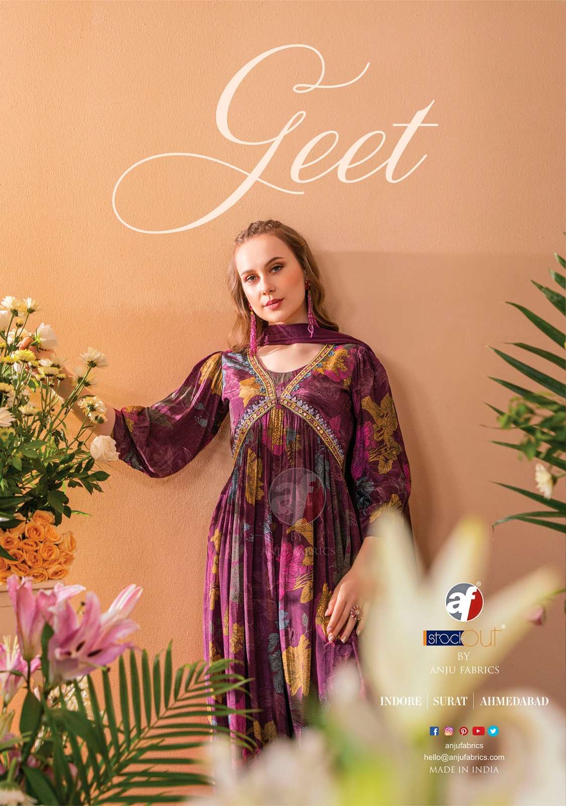 anju fabrics geet 3371-3376 series latest designer kurti set wholesaler surat gujarat