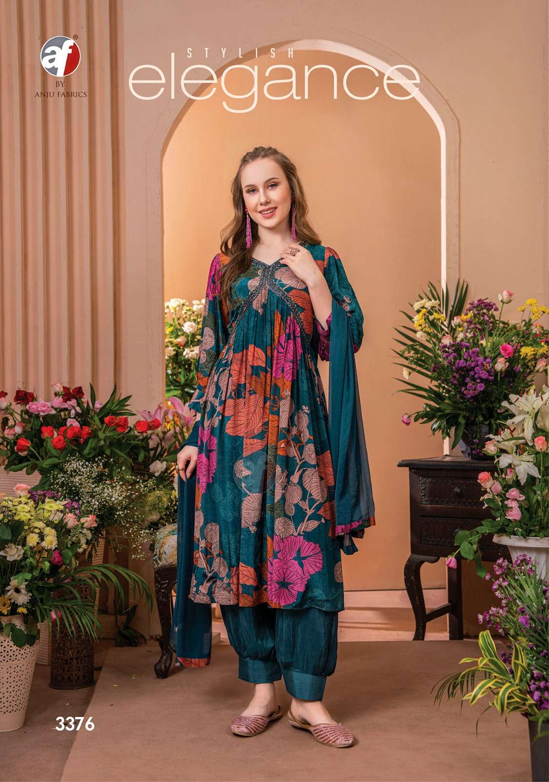 anju fabrics geet 3371-3376 series latest designer kurti set wholesaler surat gujarat