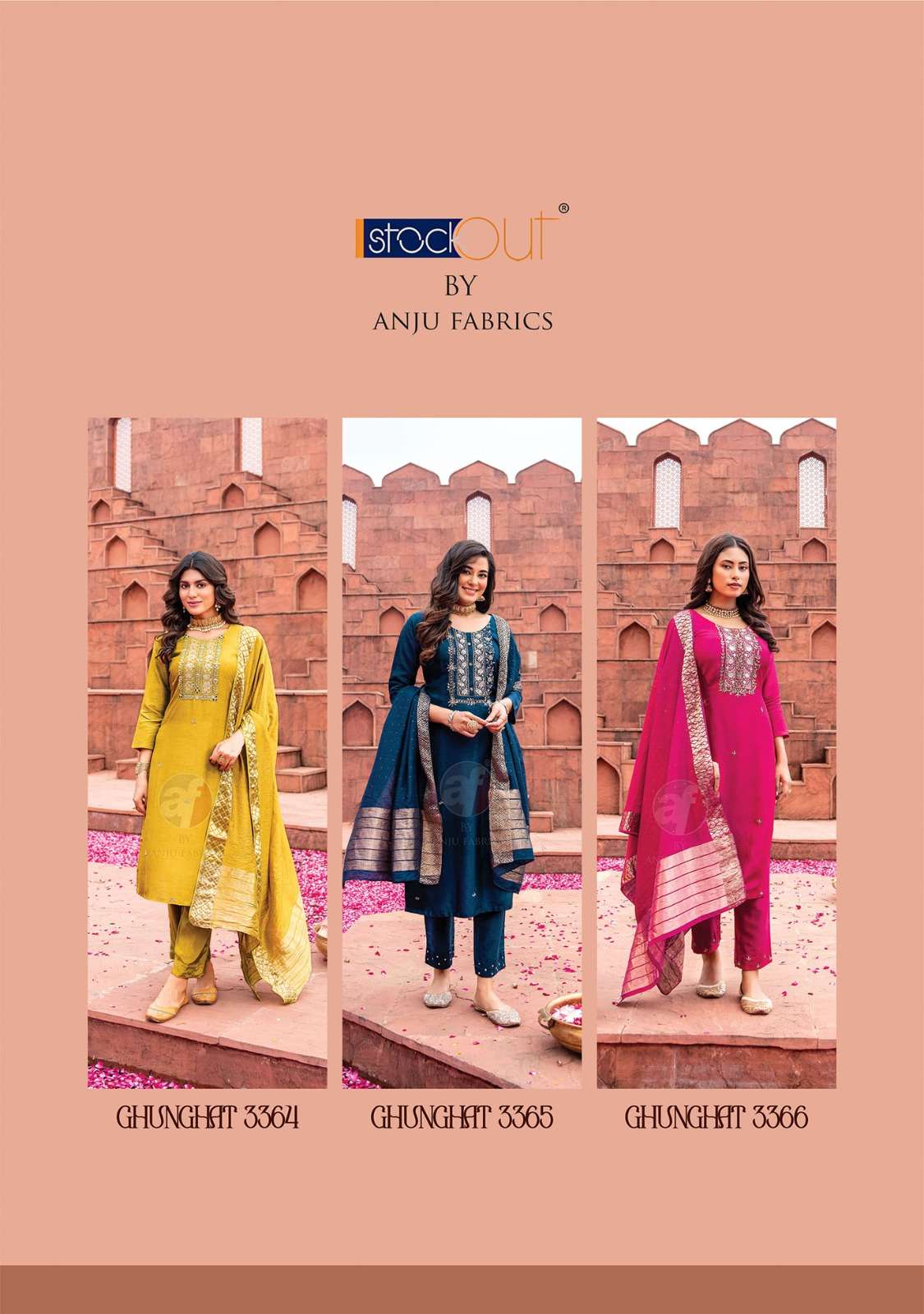 anju fabrics ghunghat 3361-3366 series latest designer kurti set wholesaler surat gujarat