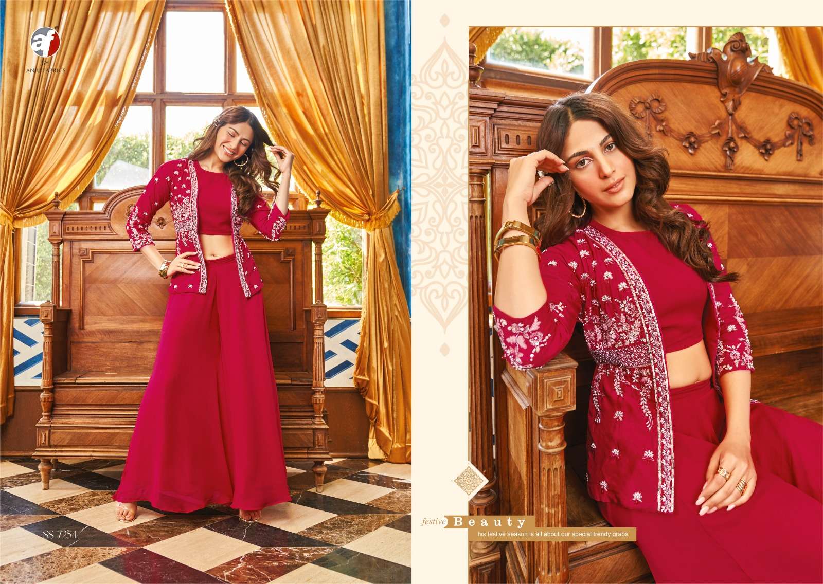 anju fabrics secret shadows 7251-7254 series latest readymade designer outfit wholesaler surat gujarat